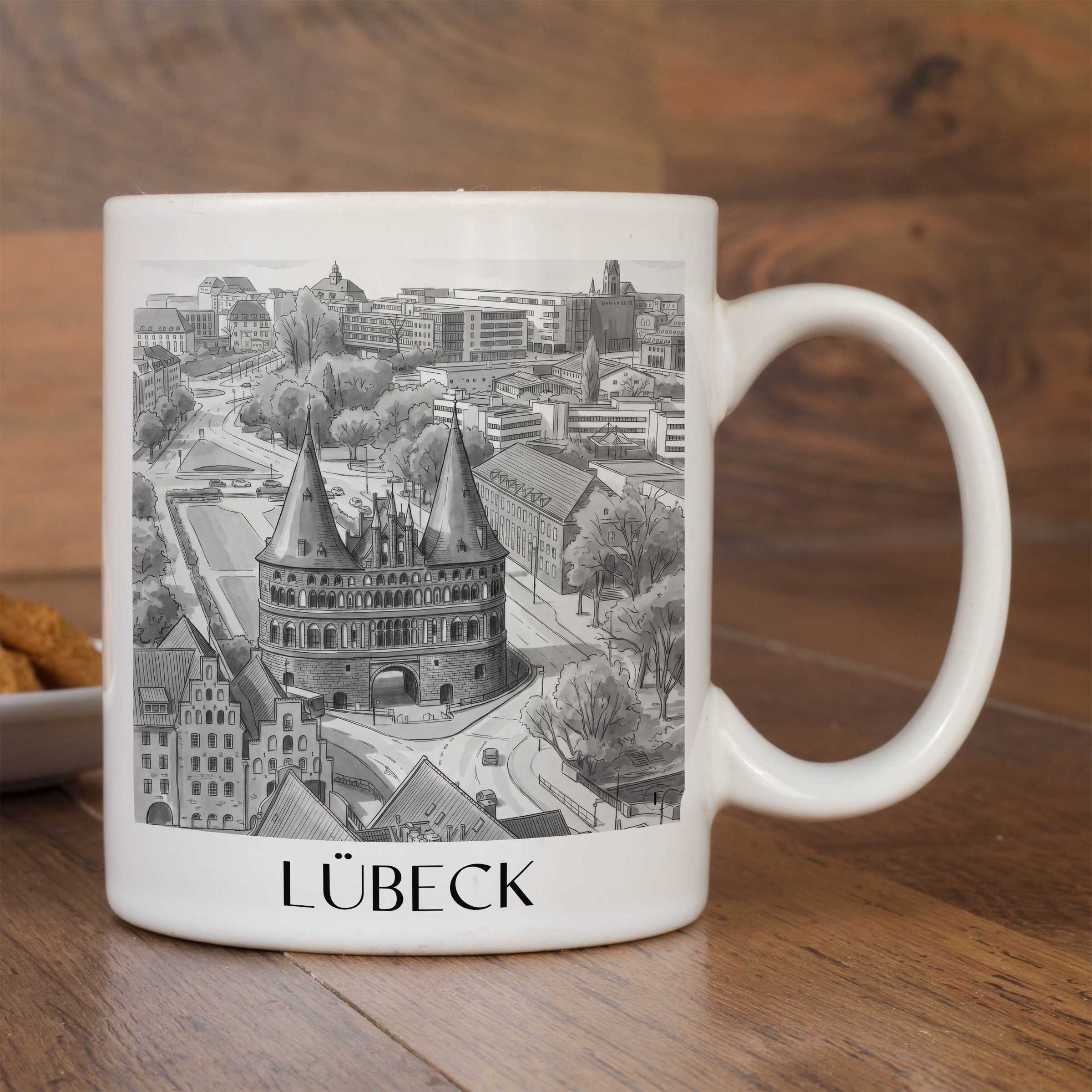 lübeck-deutschland-kaffeebecher-aquarell-schwarz-weiss