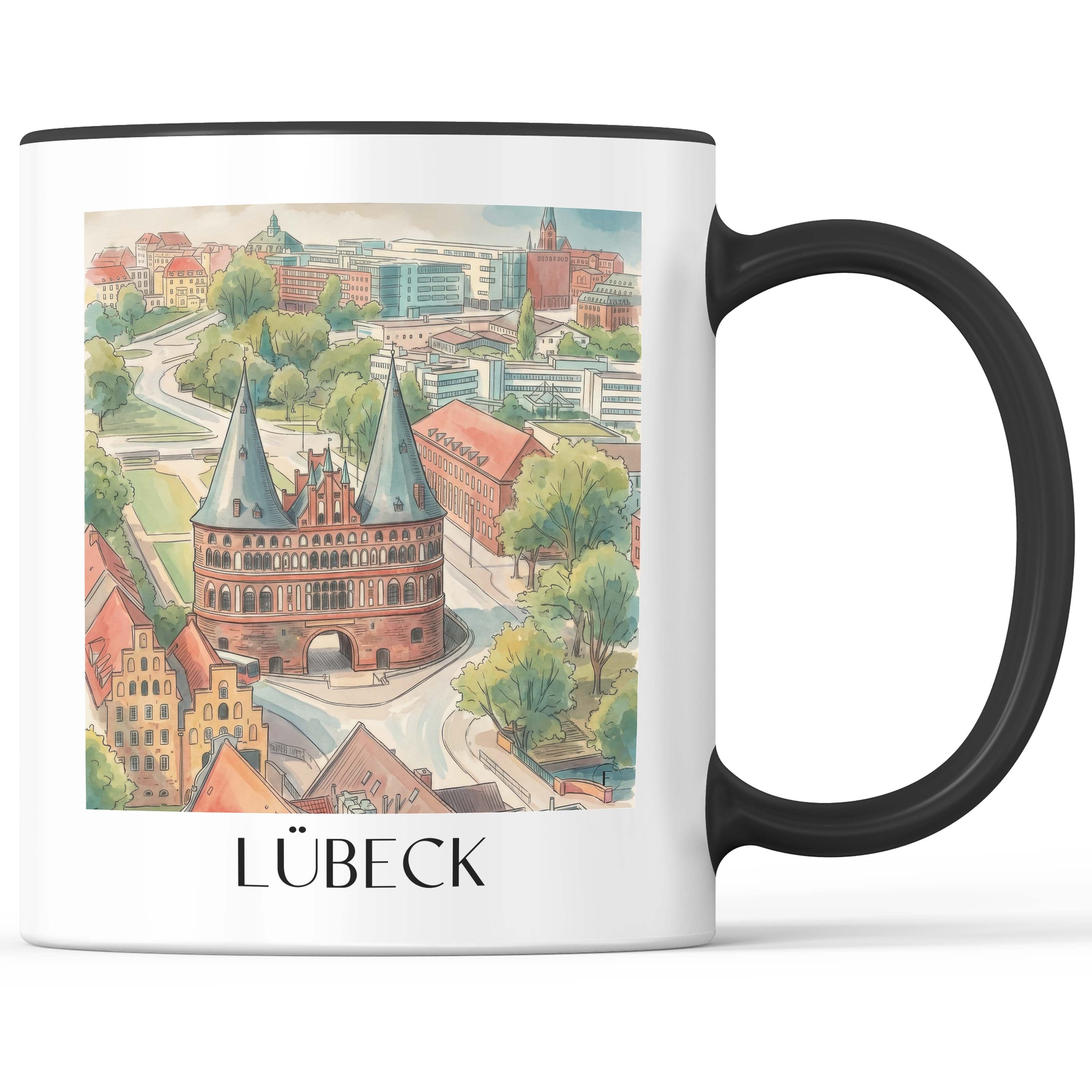 Lübeck - Deutschland Becher - Kaffeetasse im Aquarell Stil - favplace