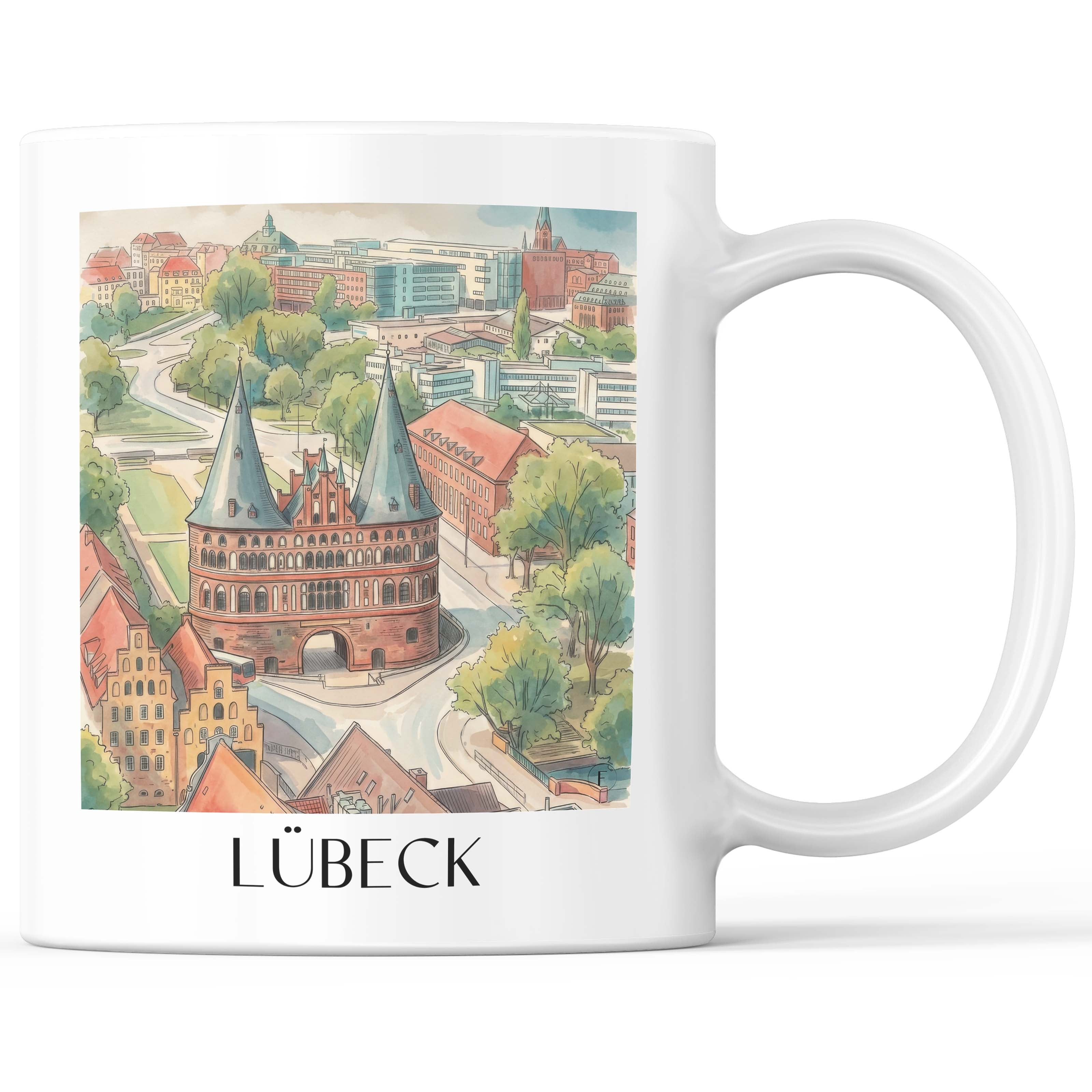 Lübeck - Deutschland Becher - Kaffeetasse im Aquarell Stil - favplace