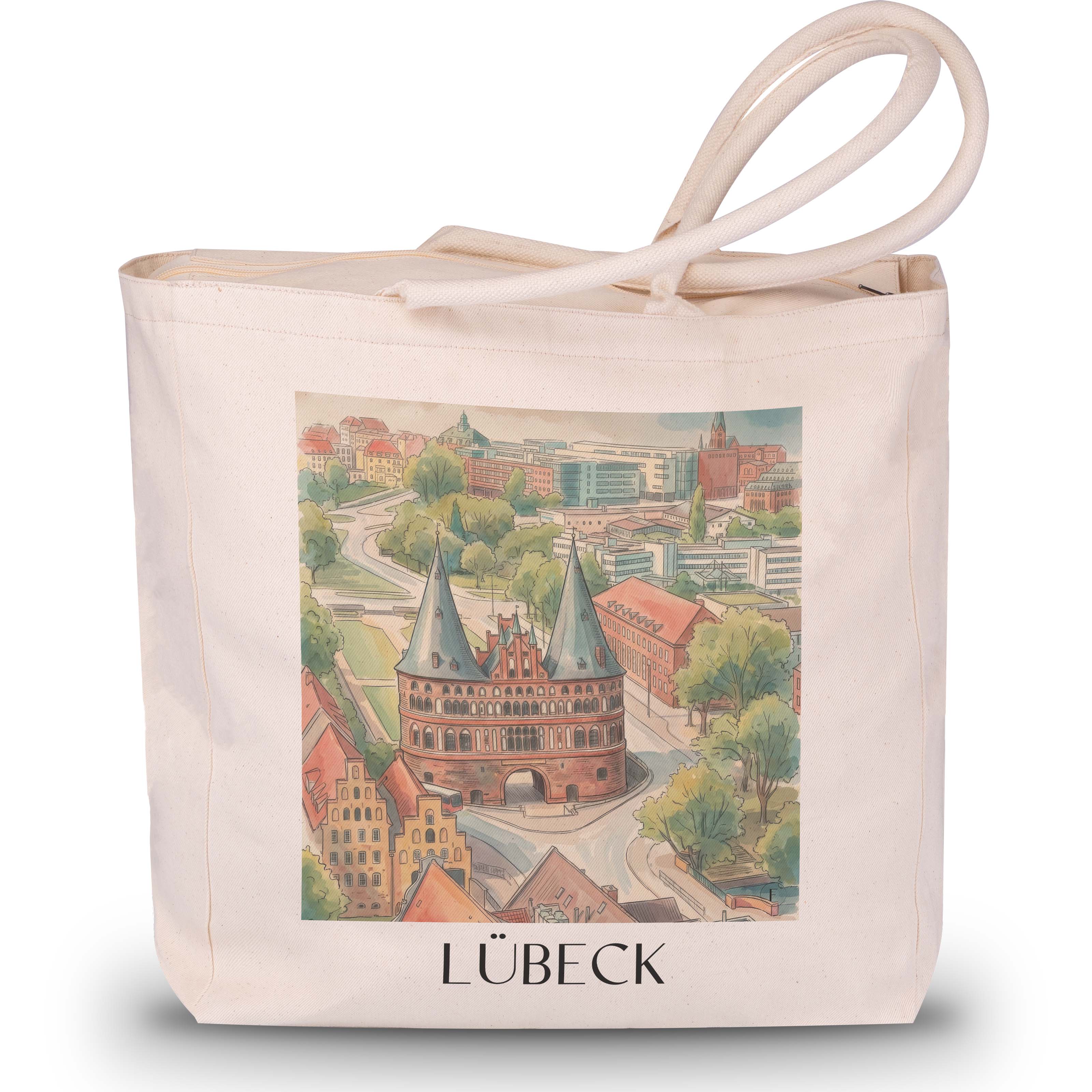 lübeck-deutschland-einkaufstasche-aquarell