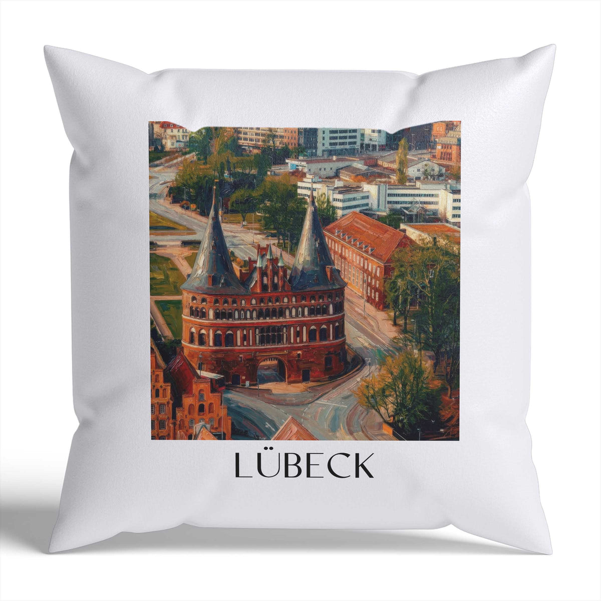 Lübeck Kissenhülle - Zierkissen Bezug - Deutschland - Deutschland Kissen bzw. Kissenbezug im Ölgemälde Stil - favplace