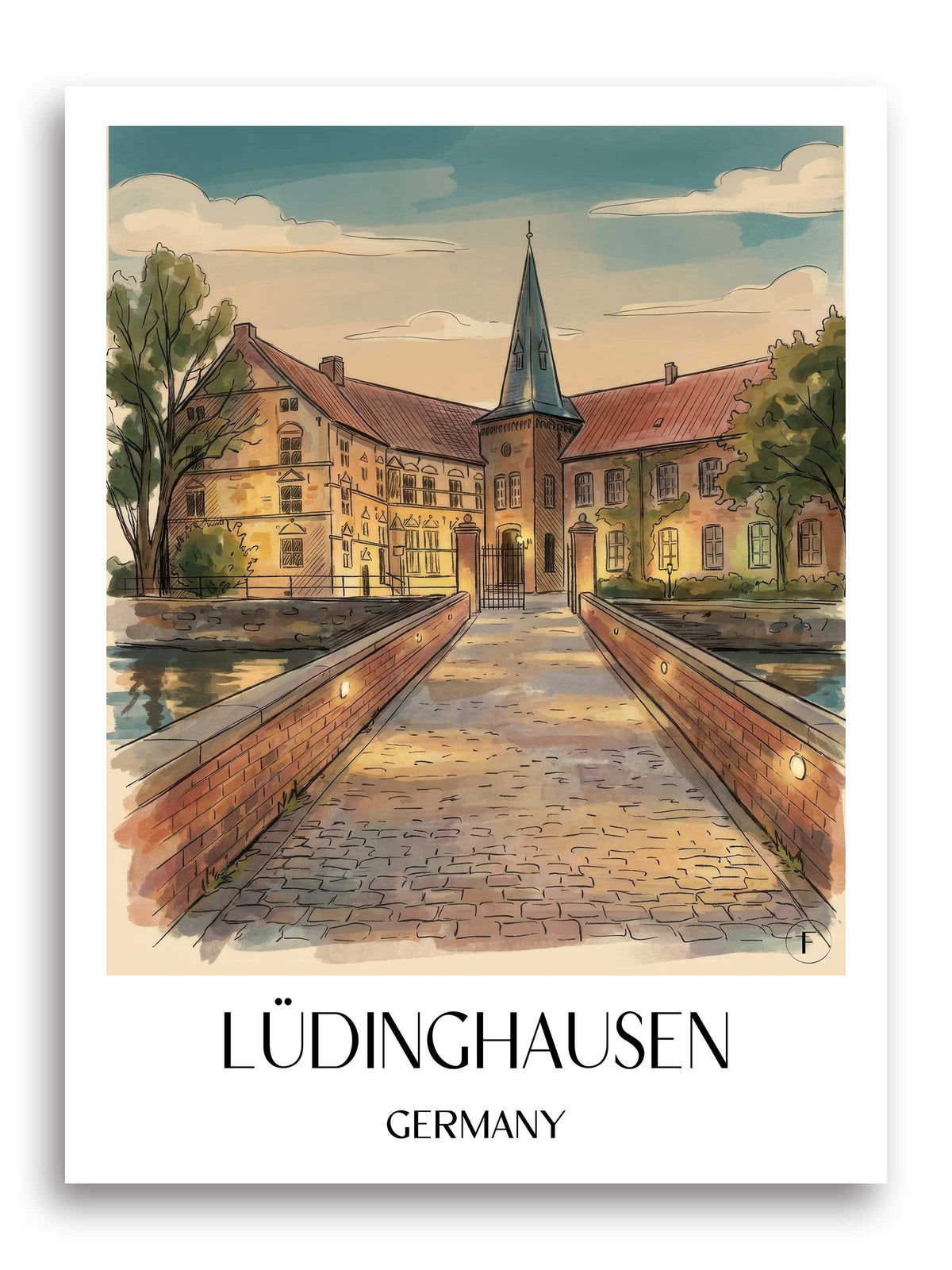 Lüdinghausen Poster - Münsterland - Deutschland Kunstdruck - Aquarell von A4 bis A1 - favplace