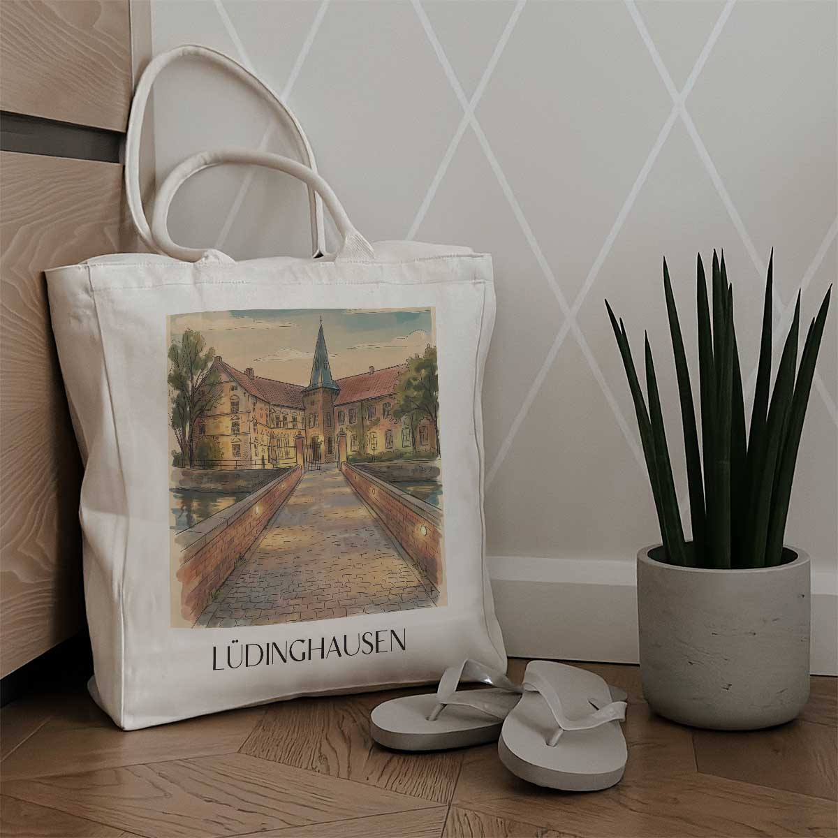 lüdinghausen-münsterland-deutschland-einkaufstasche-aquarell
