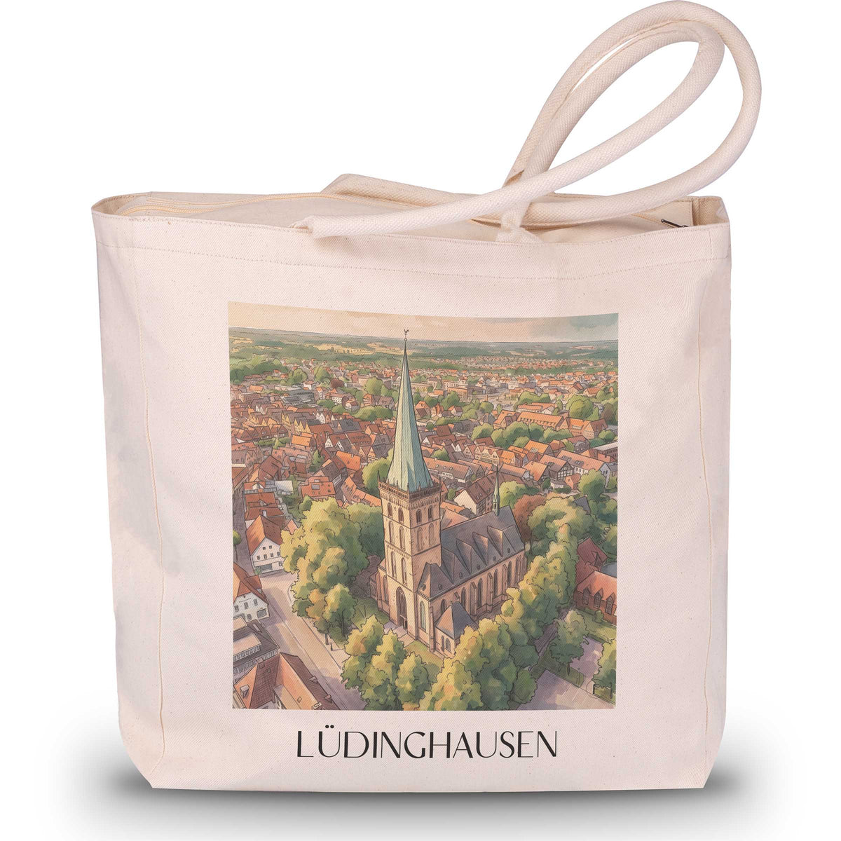 Lüdinghausen Shopping Tasche - Münsterland - Deutschland Tote Bag - Einkaufstasche im Aquarell Stil - favplace