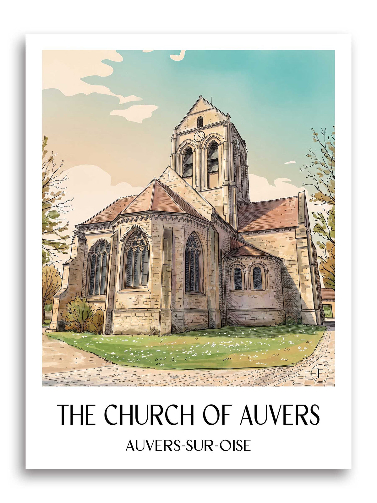 L'Église d'Auvers Poster - Auvers-sur-Oise - Frankreich Kunstdruck - Aquarell von A4 bis A1 - favplace