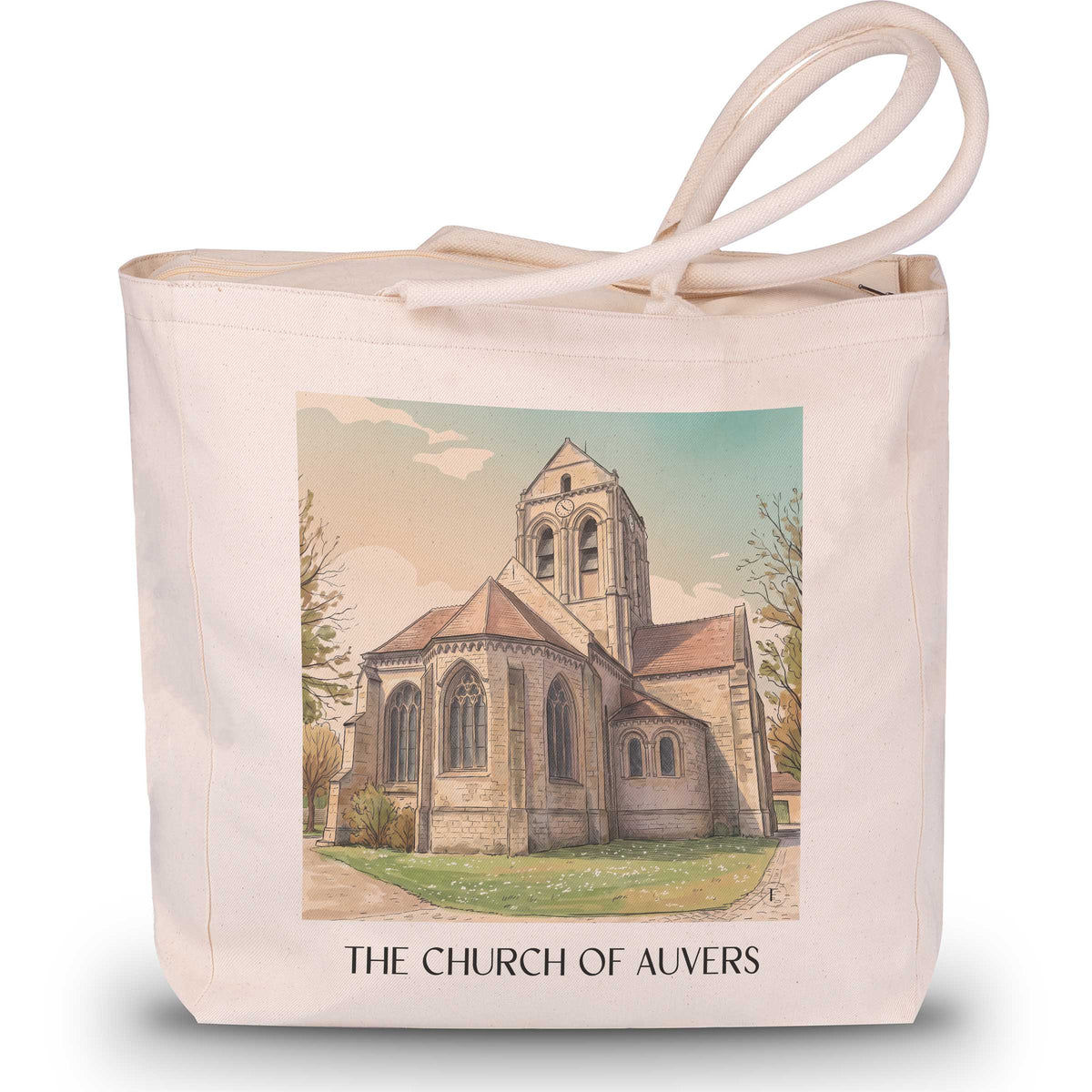 L'Église d'Auvers Shopping Tasche - Auvers-sur-Oise - Frankreich Tote Bag - Einkaufstasche im Aquarell Stil - favplace