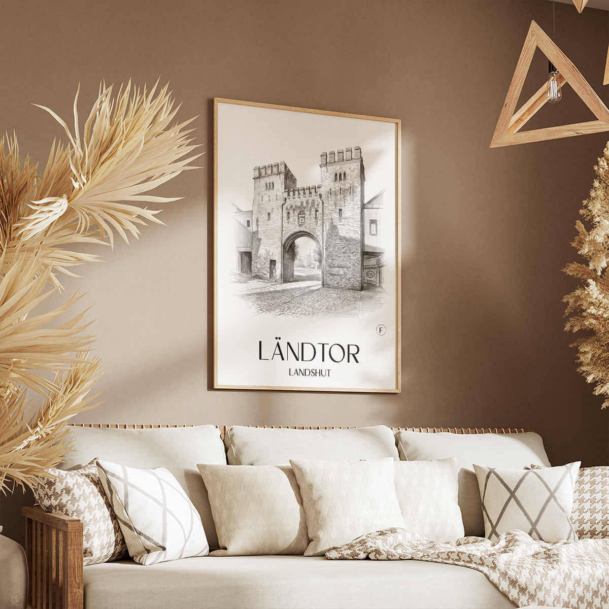 ländtor-landshut-deutschland-poster-bleistift-zeichnung-drawing