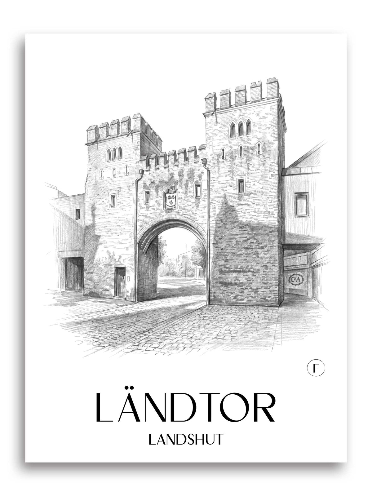 Ländtor Poster - Landshut - Deutschland Kunstdruck - Zeichnung von A4 bis A1 - favplace