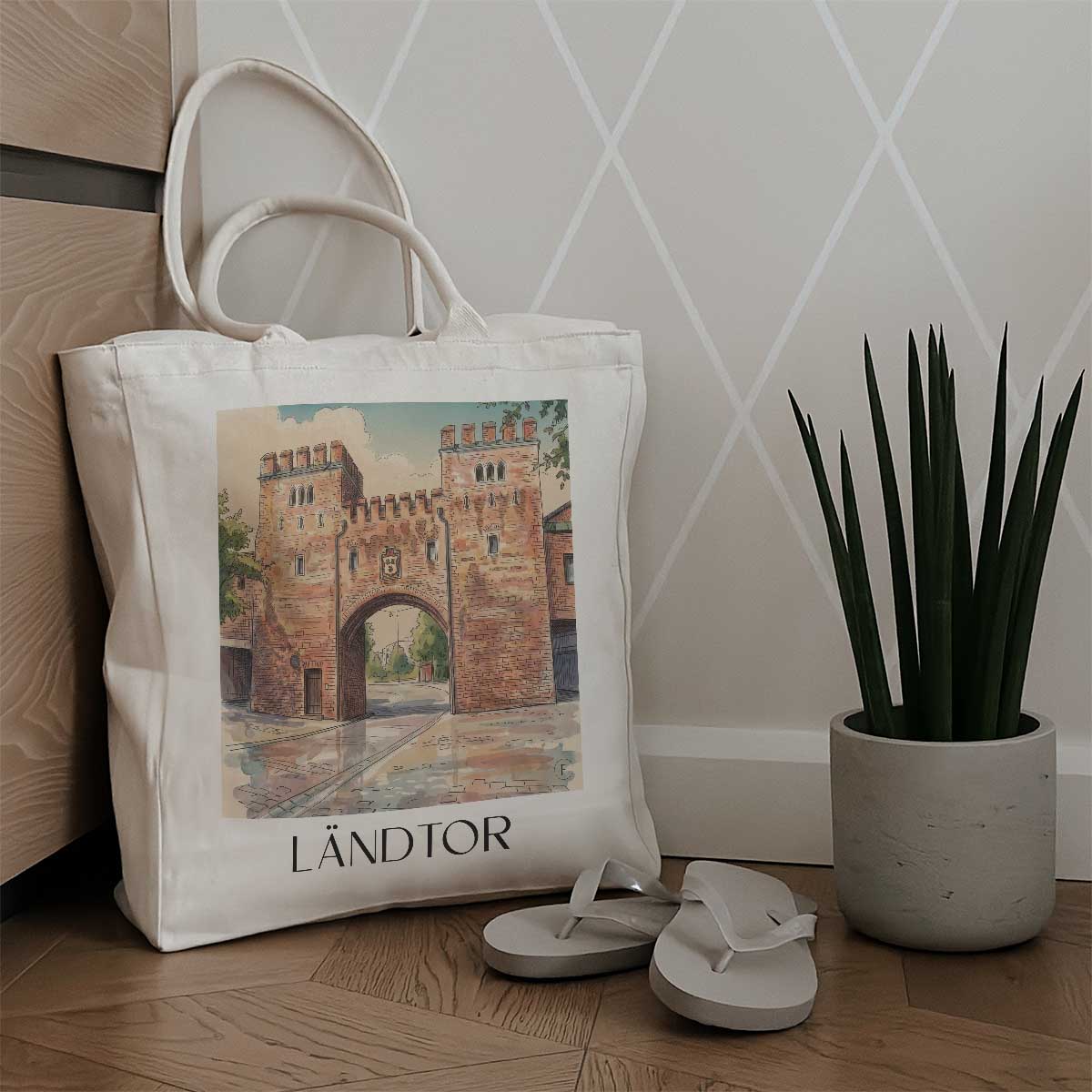ländtor-landshut-deutschland-einkaufstasche-aquarell