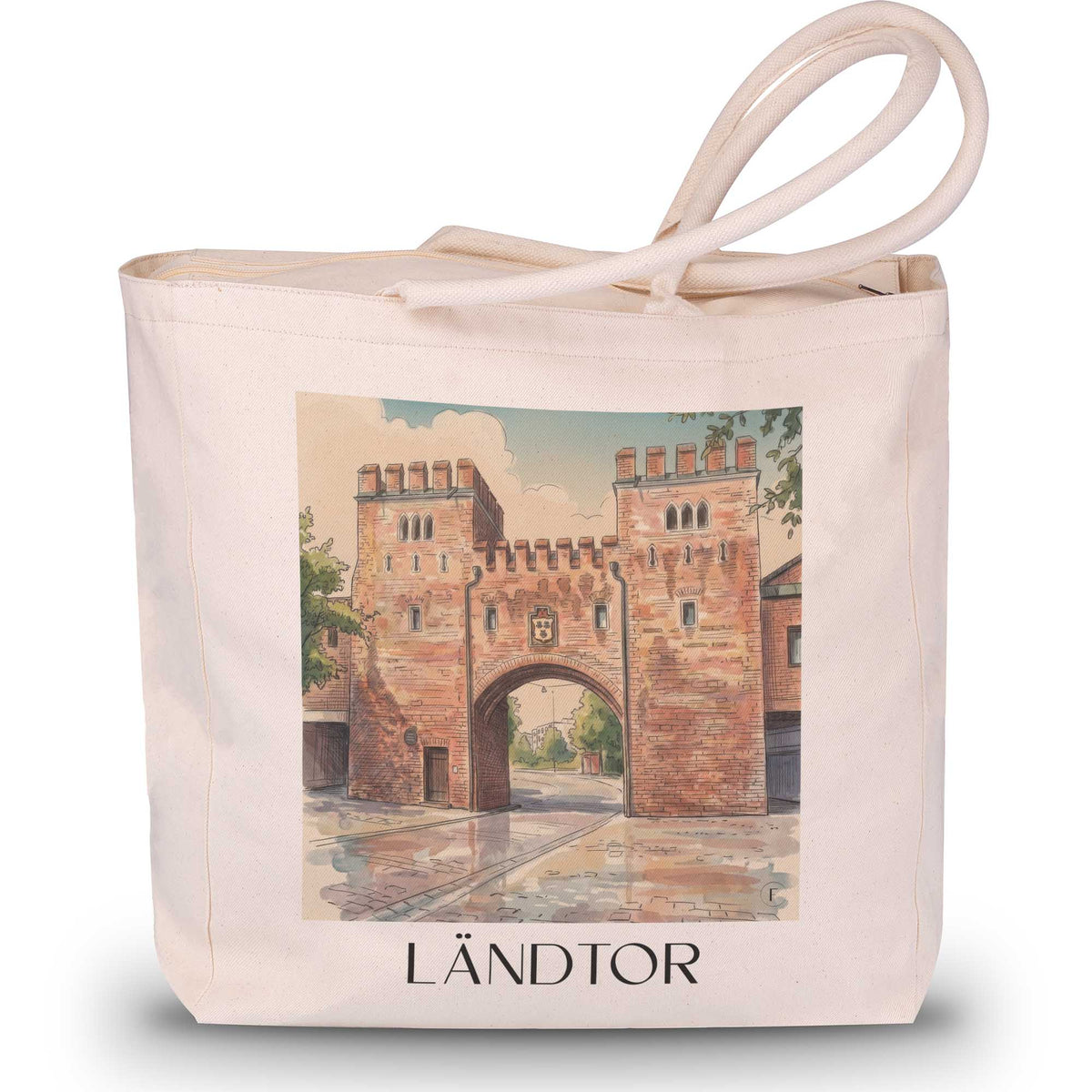 Ländtor Shopping Tasche - Landshut - Deutschland Tote Bag - Einkaufstasche im Aquarell Stil - favplace