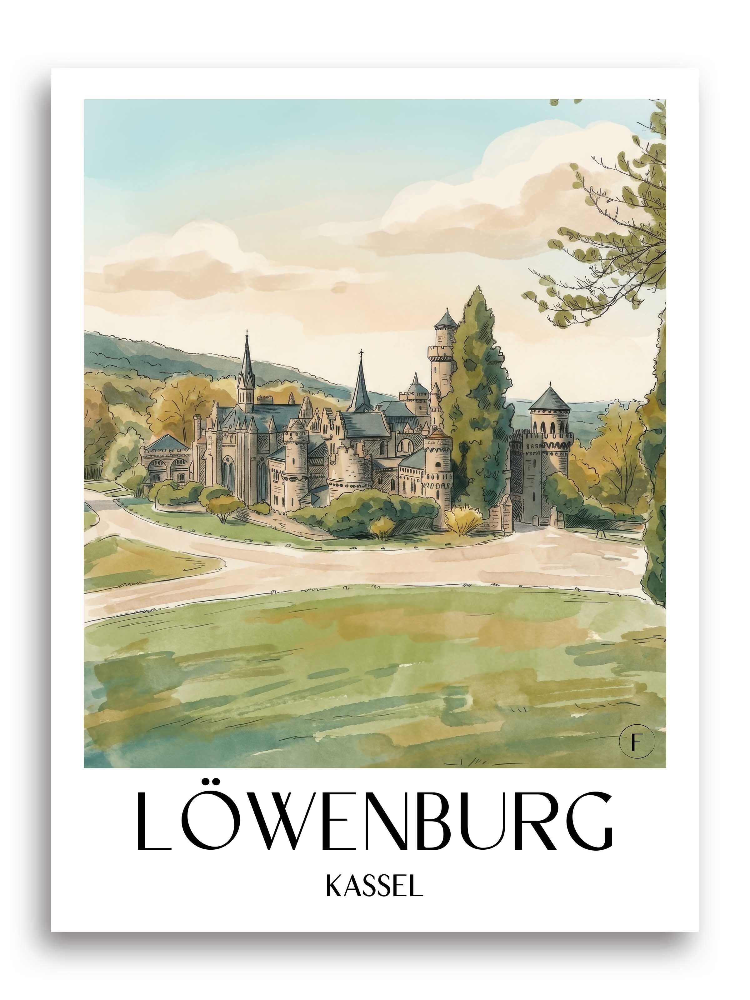 Löwenburg Poster - Kassel - Deutschland Kunstdruck - Aquarell von A4 bis A1 - favplace