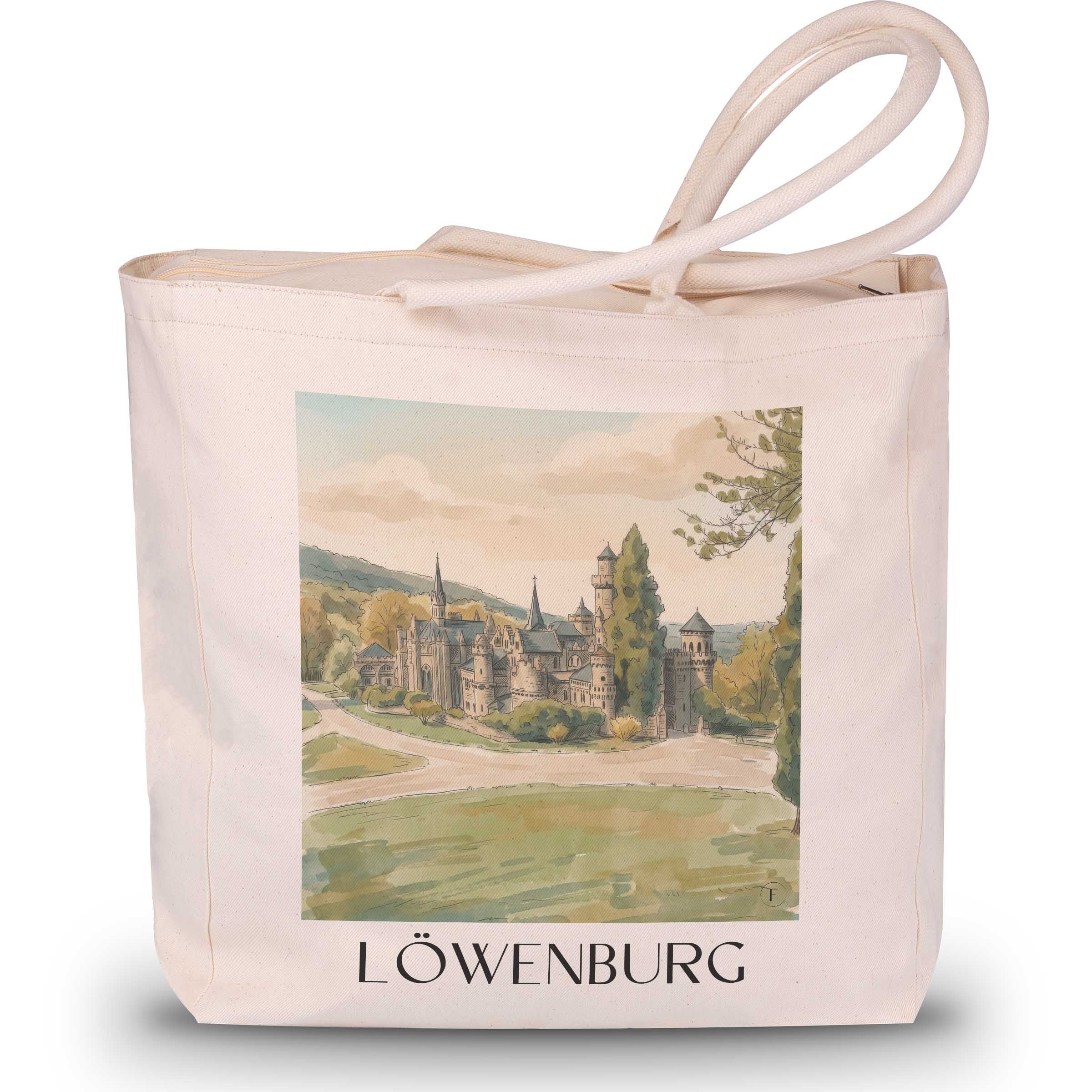 löwenburg-kassel-deutschland-einkaufstasche-aquarell