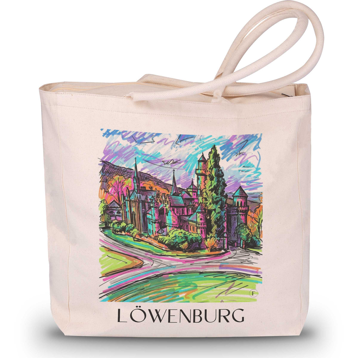 Löwenburg Shopping Tasche - Kassel - Deutschland Tote Bag - Einkaufstasche im Tag Graffiti Stil - favplace