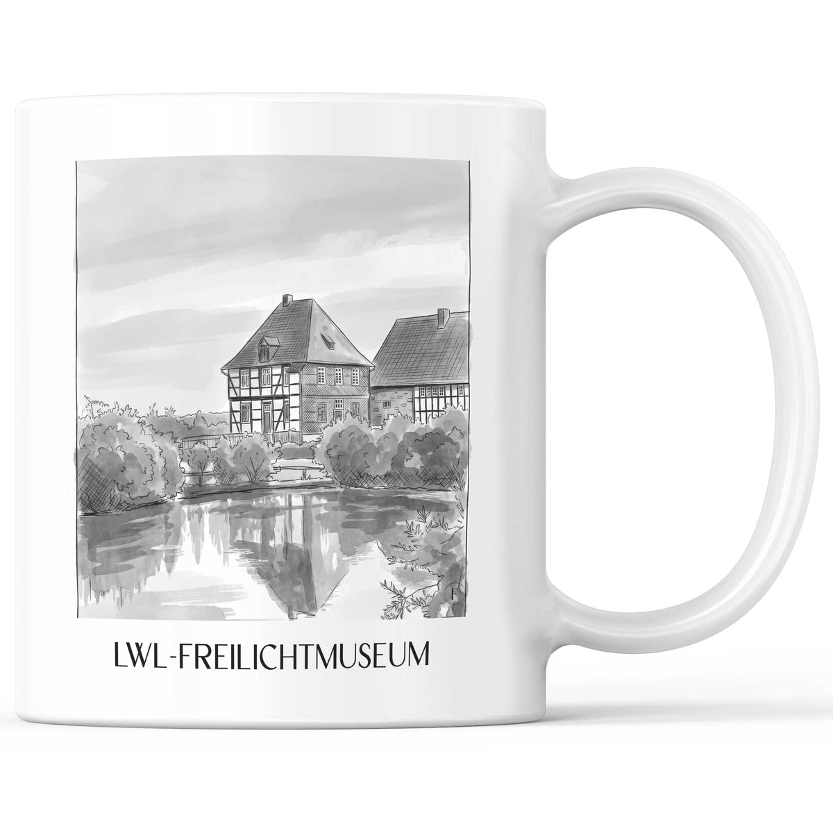 lwl-freilichtmuseum-detmold-deutschland-kaffeebecher-aquarell-schwarz-weiss