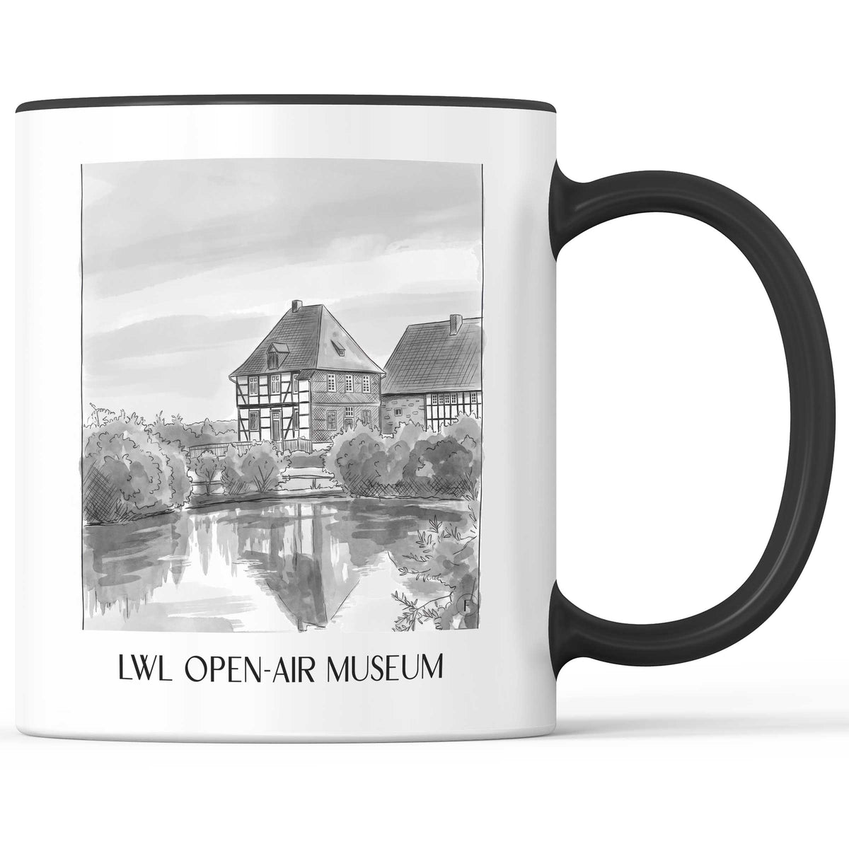 LWL-Freilichtmuseum Kaffeebecher - Detmold - Deutschland Becher - Kaffeetasse im Aquarell Schwarz-Weiß Stil - favplace