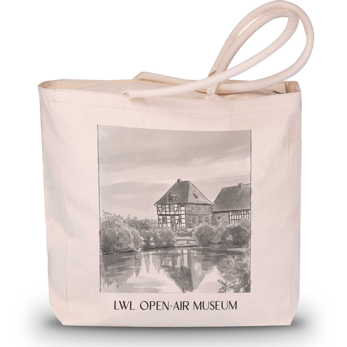 LWL-Freilichtmuseum Shopping Tasche - Detmold - Deutschland Tote Bag - Einkaufstasche im Aquarell Schwarz-Weiß Stil - favplace