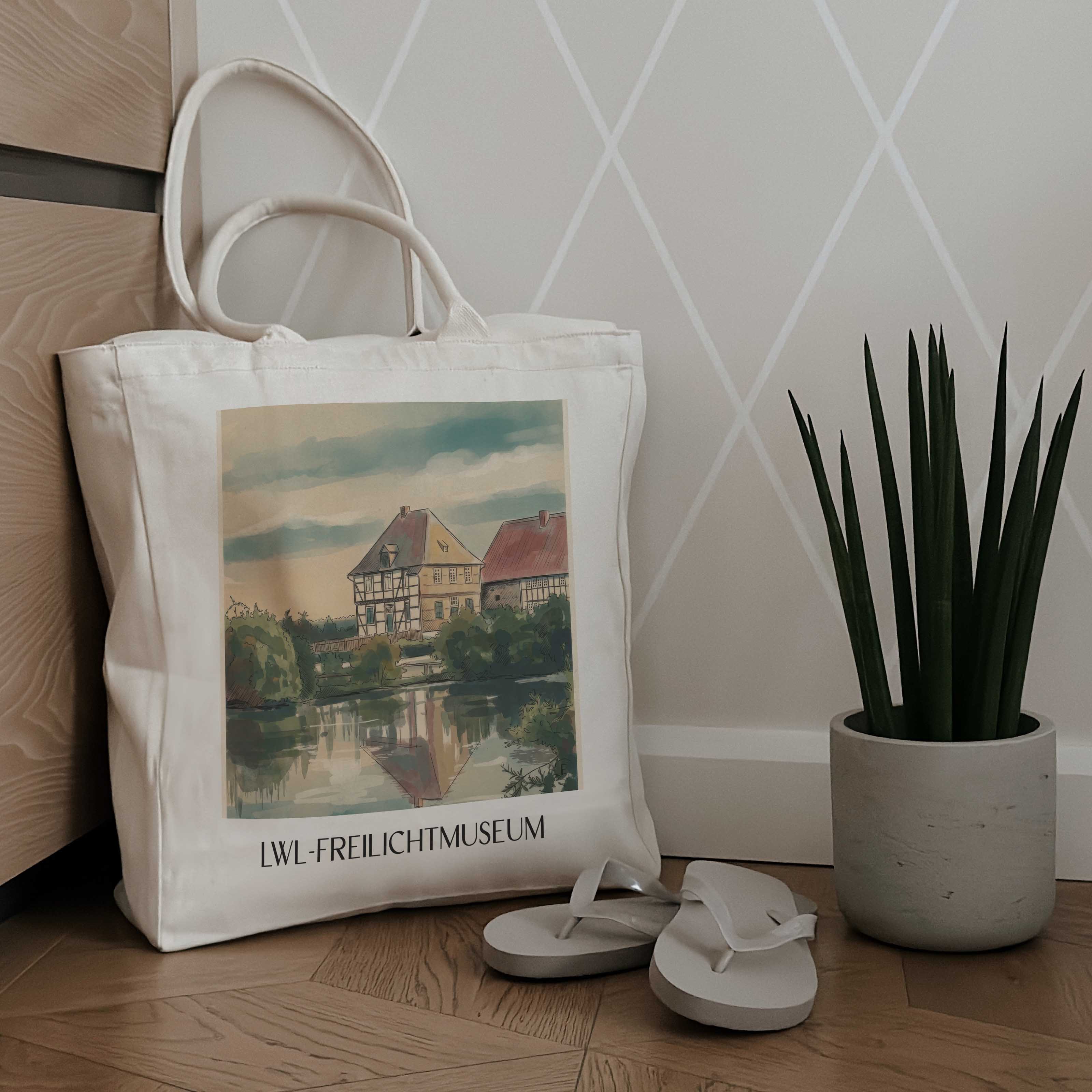 lwl-freilichtmuseum-detmold-deutschland-einkaufstasche-aquarell