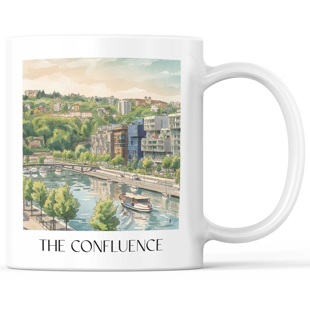 La Confluence Kaffeebecher - Lyon - Frankreich Becher - Kaffeetasse im Aquarell Stil - favplace