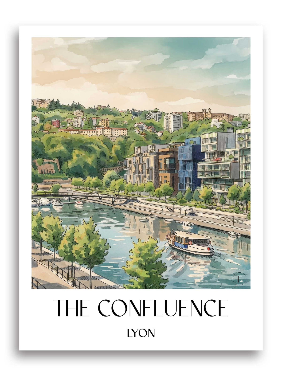 La Confluence Poster - Lyon - Frankreich Kunstdruck - Aquarell von A4 bis A1 - favplace