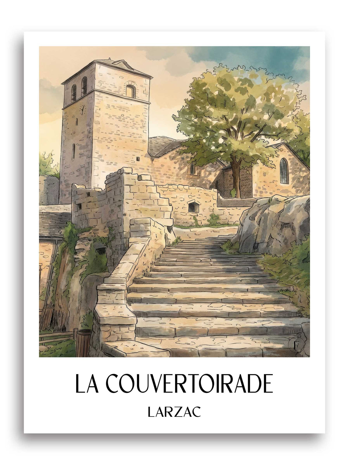 La Couvertoirade Poster - Larzac - Frankreich Kunstdruck - Aquarell von A4 bis A1 - favplace