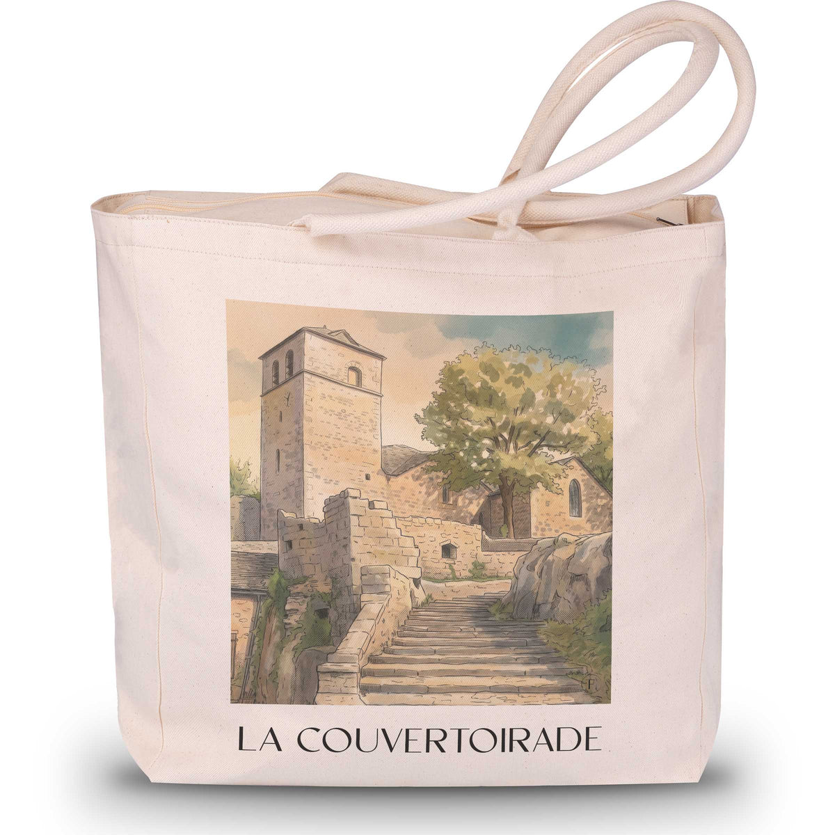 La Couvertoirade Shopping Tasche - Larzac - Frankreich Tote Bag - Einkaufstasche im Aquarell Stil - favplace