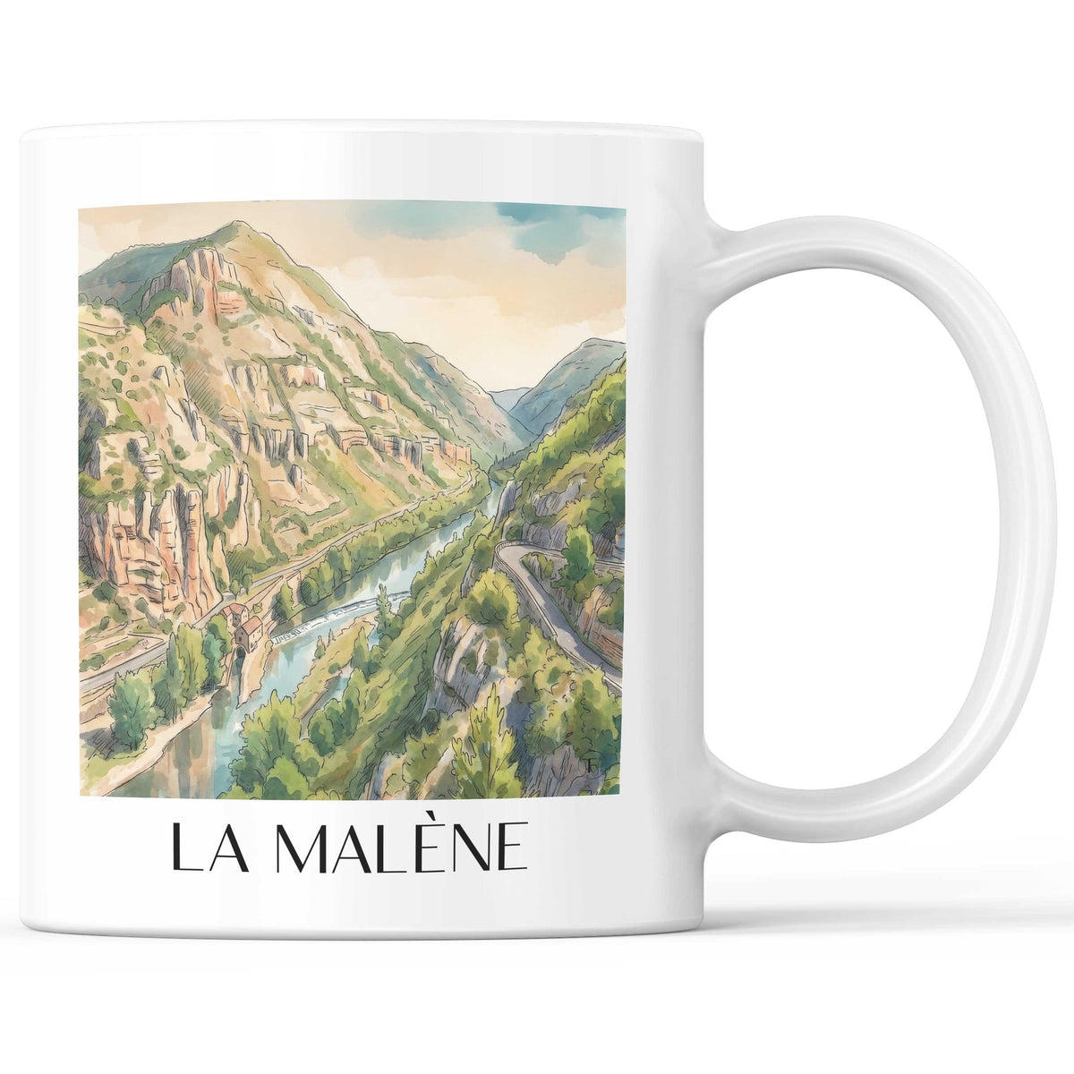 La Malène Kaffeebecher - Gorges du Tarn - Frankreich Becher - Kaffeetasse im Aquarell Stil - favplace