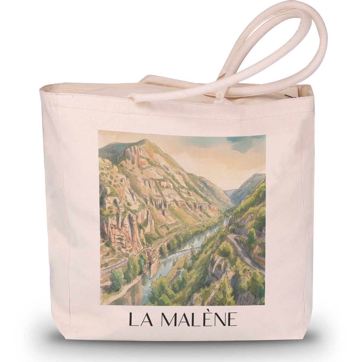 la-malène-gorges-du-tarn-frankreich-einkaufstasche-aquarell