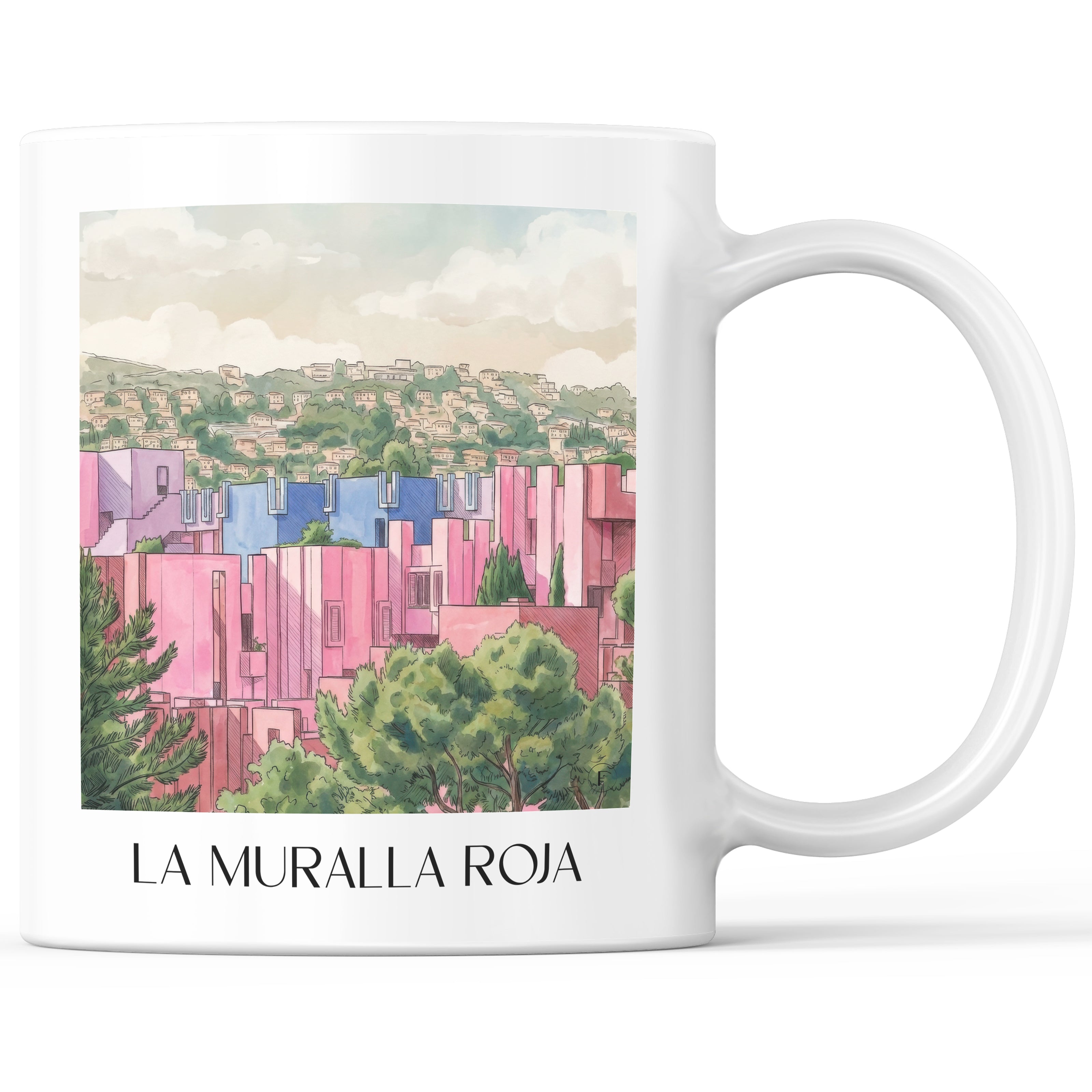 La Muralla Roja Kaffeebecher - Calpe - Spanien Becher - Kaffeetasse im Aquarell Pink Stil - favplace