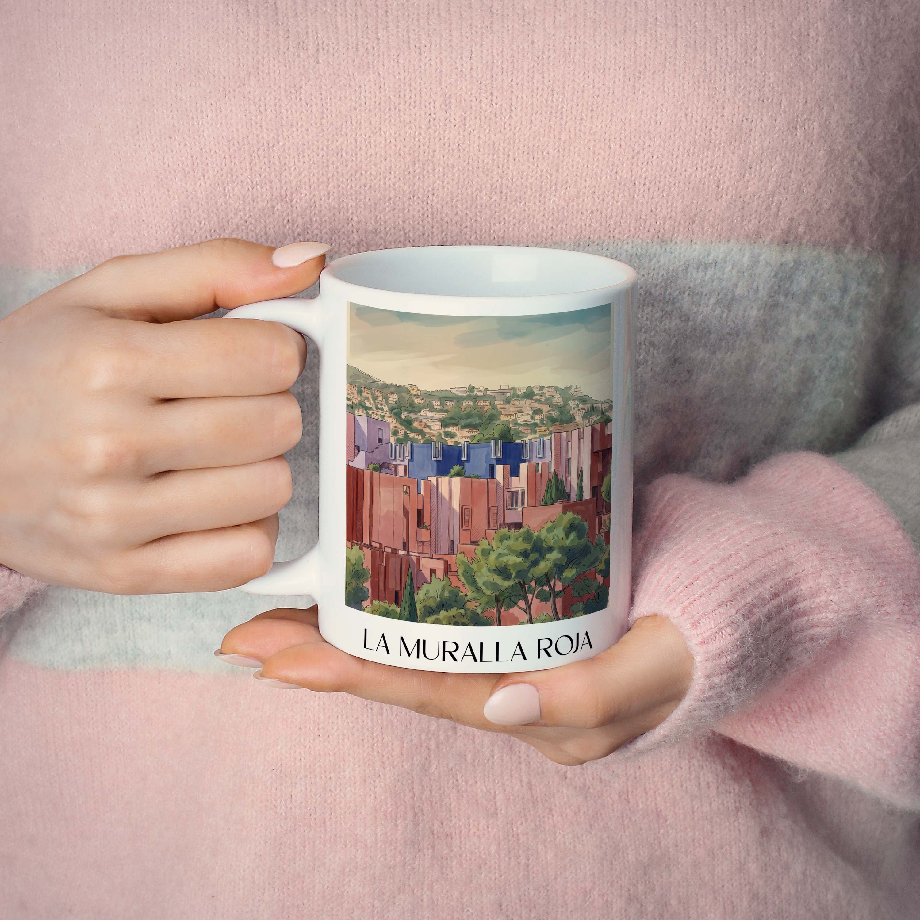 la-muralla-roja-calpe-spanien-kaffeebecher-aquarell