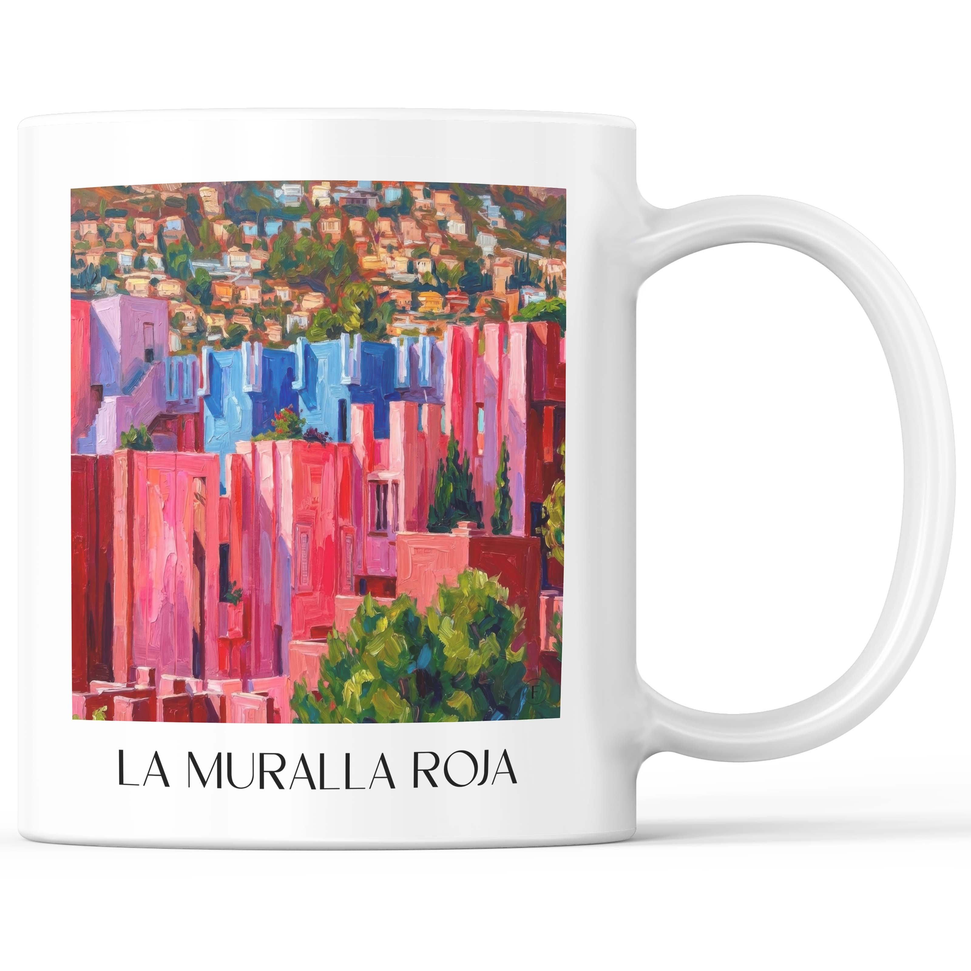 La Muralla Roja Kaffeebecher - Calpe - Spanien Becher - Kaffeetasse im Ölgemälde Stil - favplace
