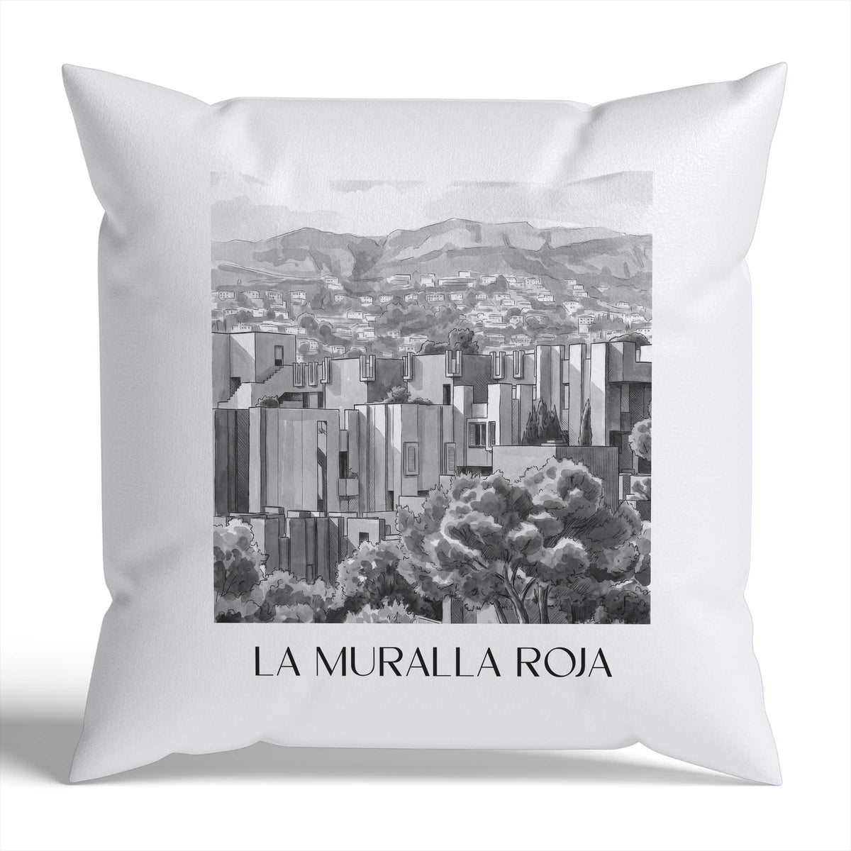 la-muralla-roja-calpe-spanien-kissenbezug-aquarell-schwarz-weiss