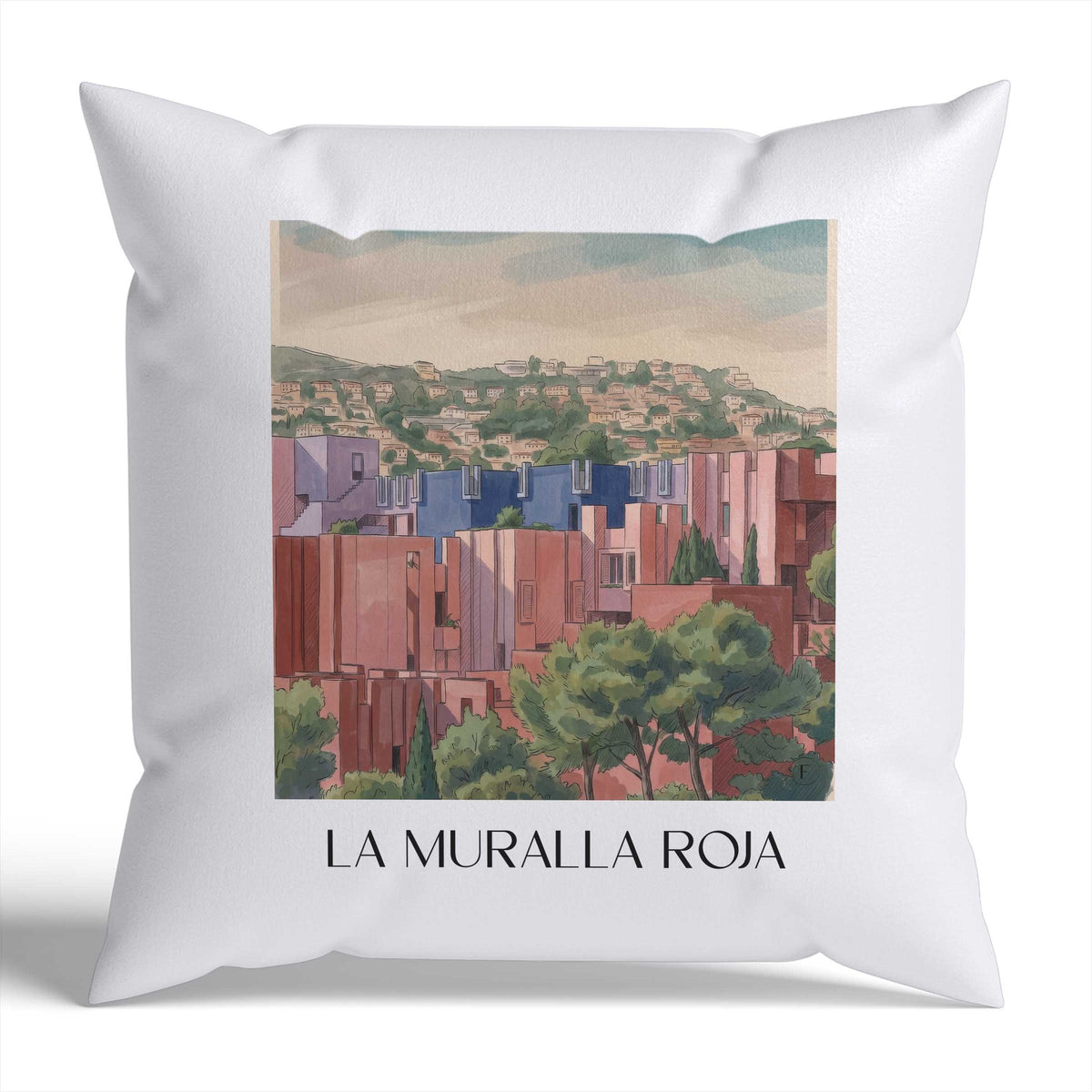 la-muralla-roja-calpe-spanien-kissenbezug-aquarell