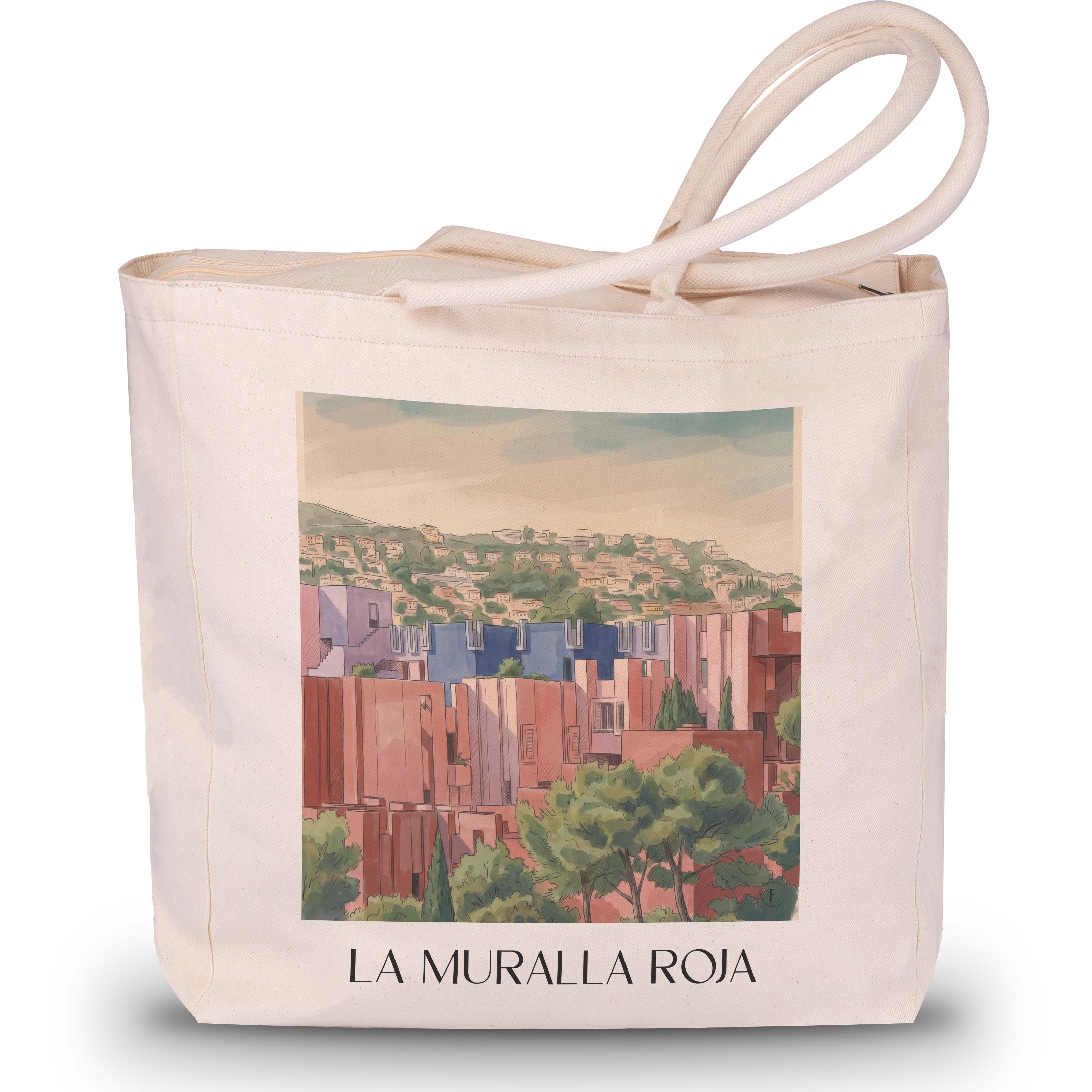 la-muralla-roja-calpe-spanien-einkaufstasche-aquarell