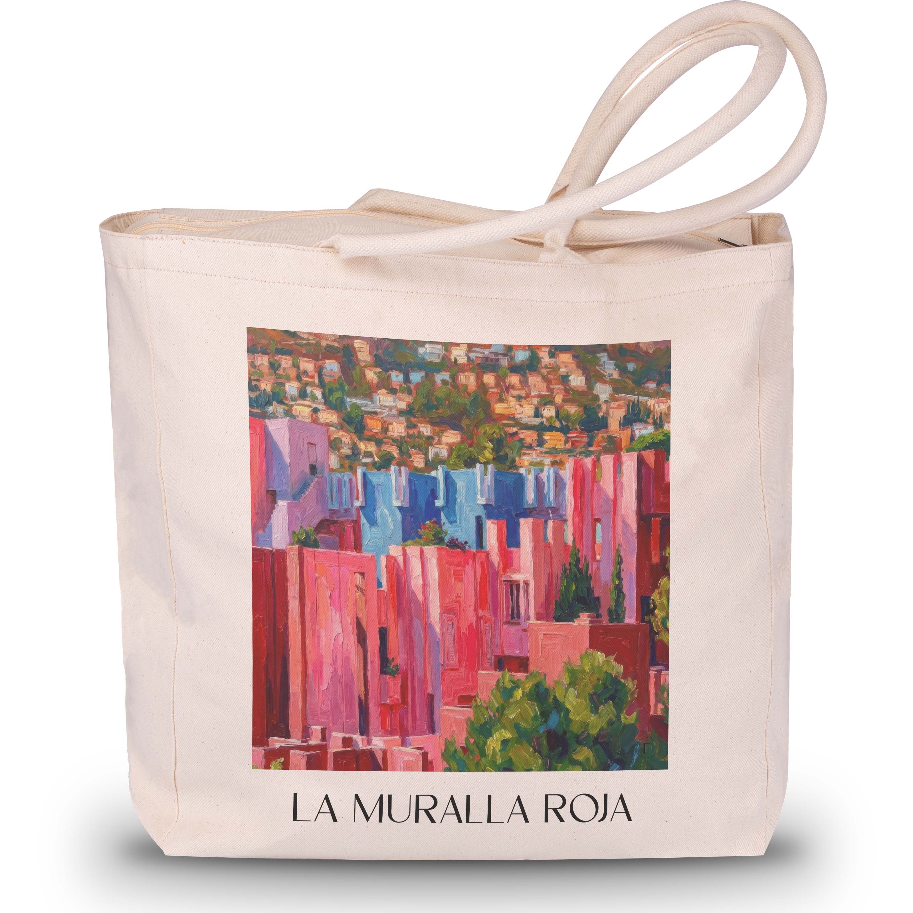 La Muralla Roja Shopping Tasche - Calpe - Spanien Tote Bag - Einkaufstasche im Ölgemälde Stil - favplace