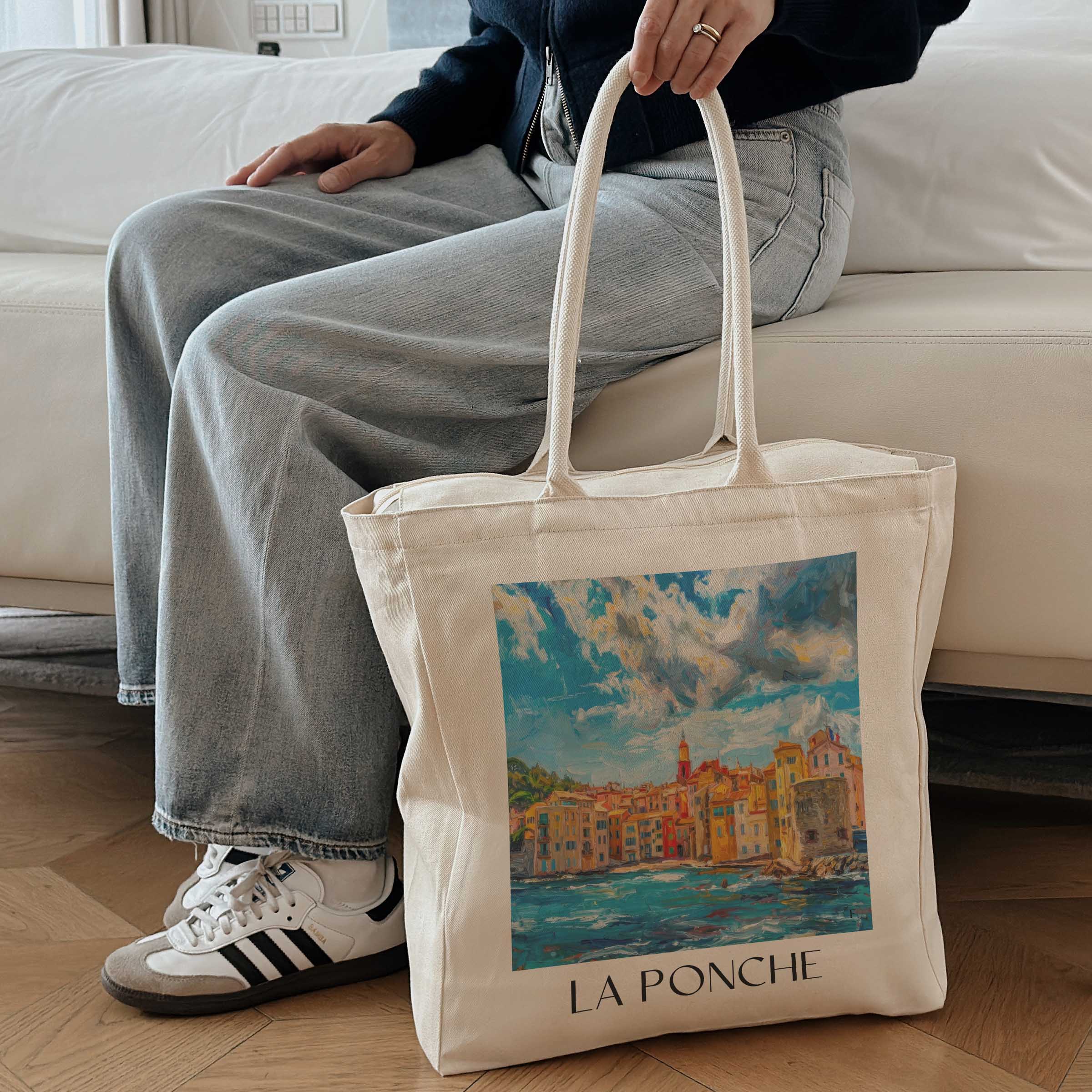 la-ponche-saint-tropez-frankreich-einkaufstasche-oil-painting-oelgemaelde