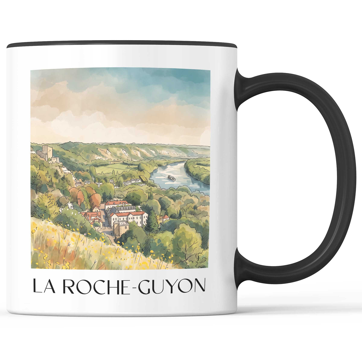 La Roche-Guyon Kaffeebecher - Vexin Français - Frankreich Becher - Kaffeetasse im Aquarell Stil