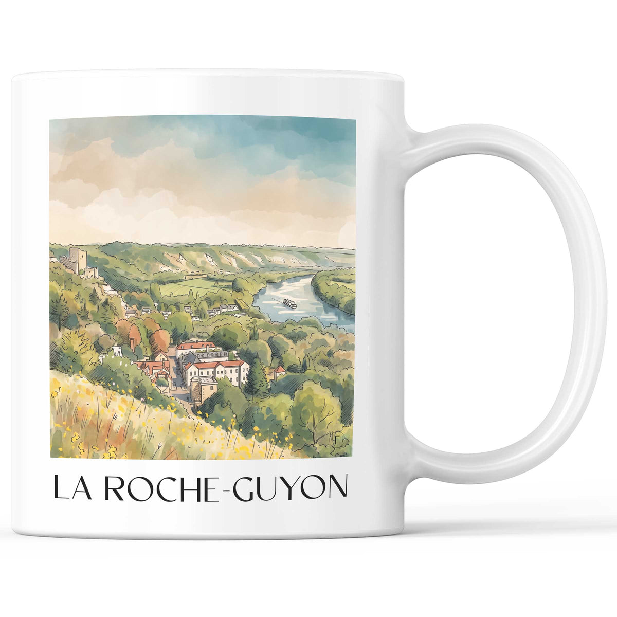 La Roche-Guyon Kaffeebecher - Vexin Français - Frankreich Becher - Kaffeetasse im Aquarell Stil
