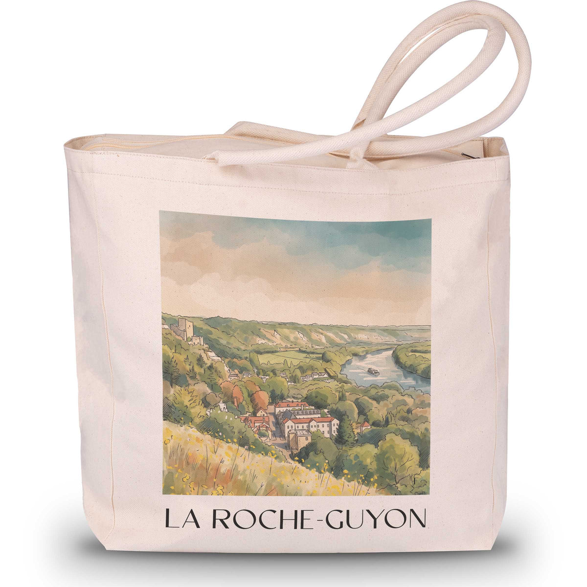 la-roche-guyon-vexin-français-frankreich-einkaufstasche-aquarell