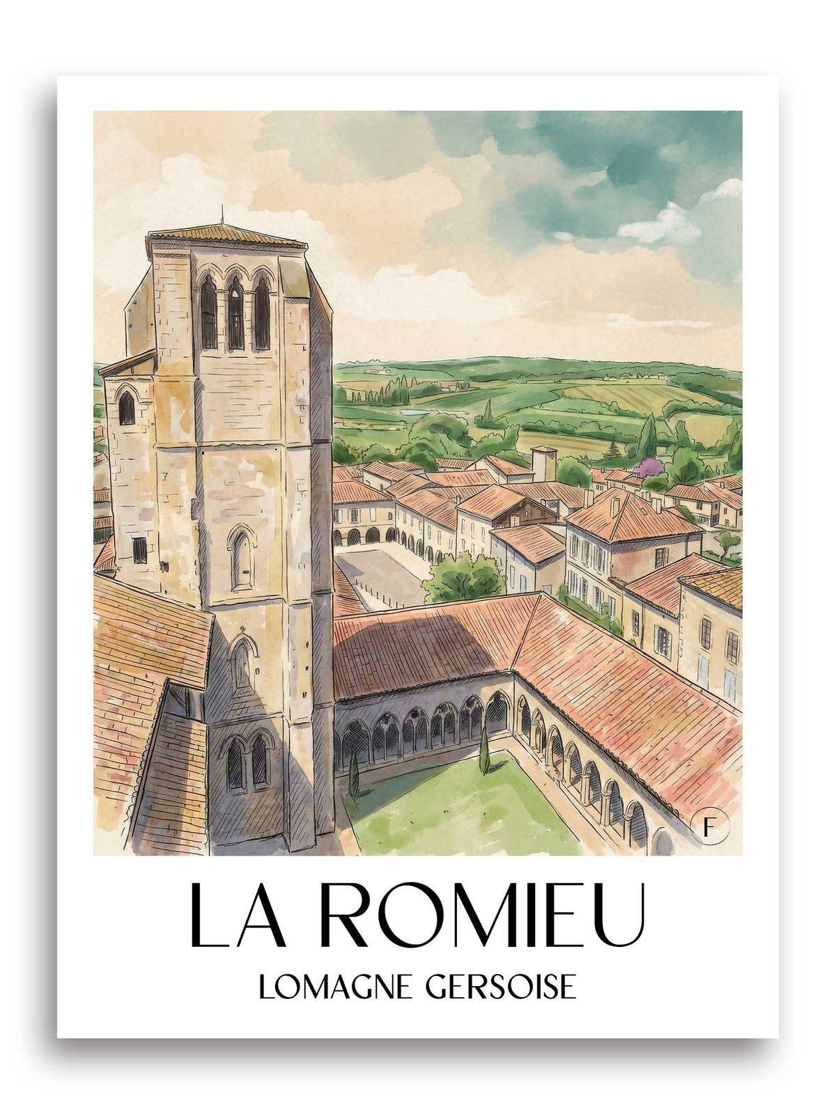 la-romieu-lomagne-gersoise-frankreich-poster-aquarell