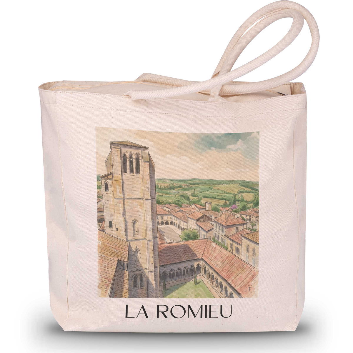 la-romieu-lomagne-gersoise-frankreich-einkaufstasche-aquarell