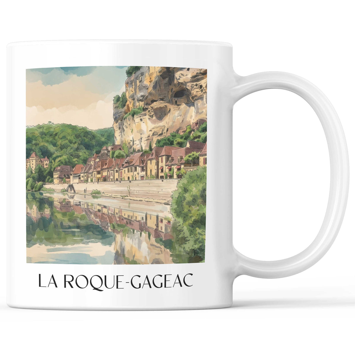 La Roque-Gageac Kaffeebecher - Vallée de la Dordogne - Frankreich Becher - Kaffeetasse im Aquarell Stil - favplace