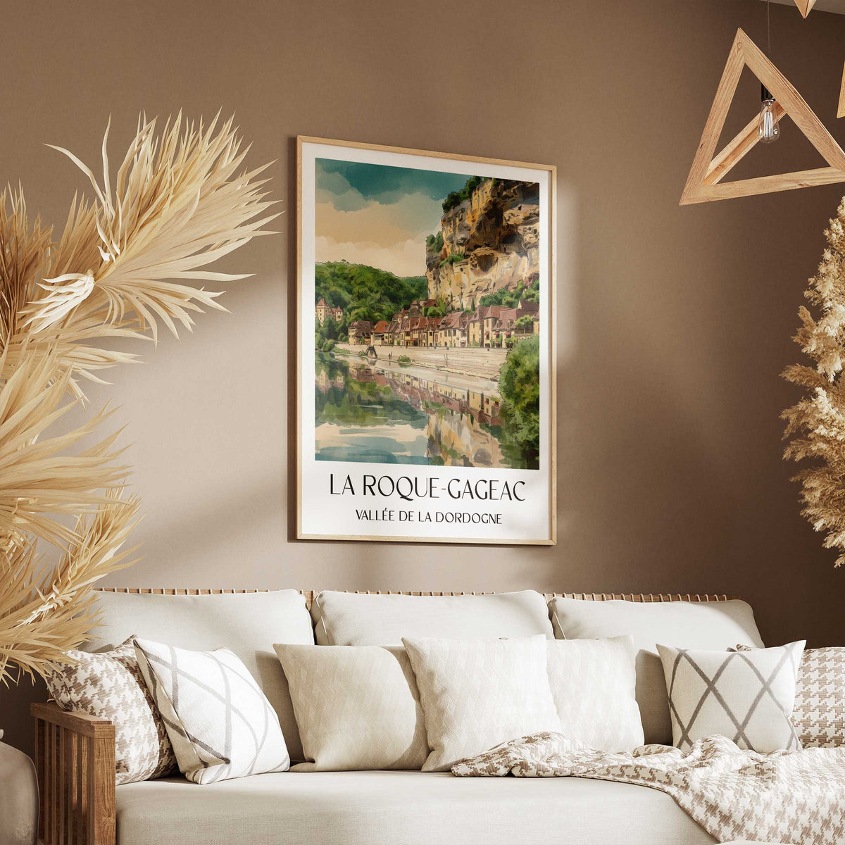 la-roque-gageac-vallée-de-la-dordogne-frankreich-poster-aquarell