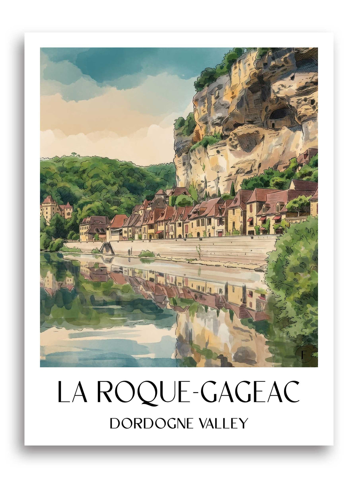 La Roque-Gageac Poster - Vallée de la Dordogne - Frankreich Kunstdruck - Aquarell von A4 bis A1 - favplace