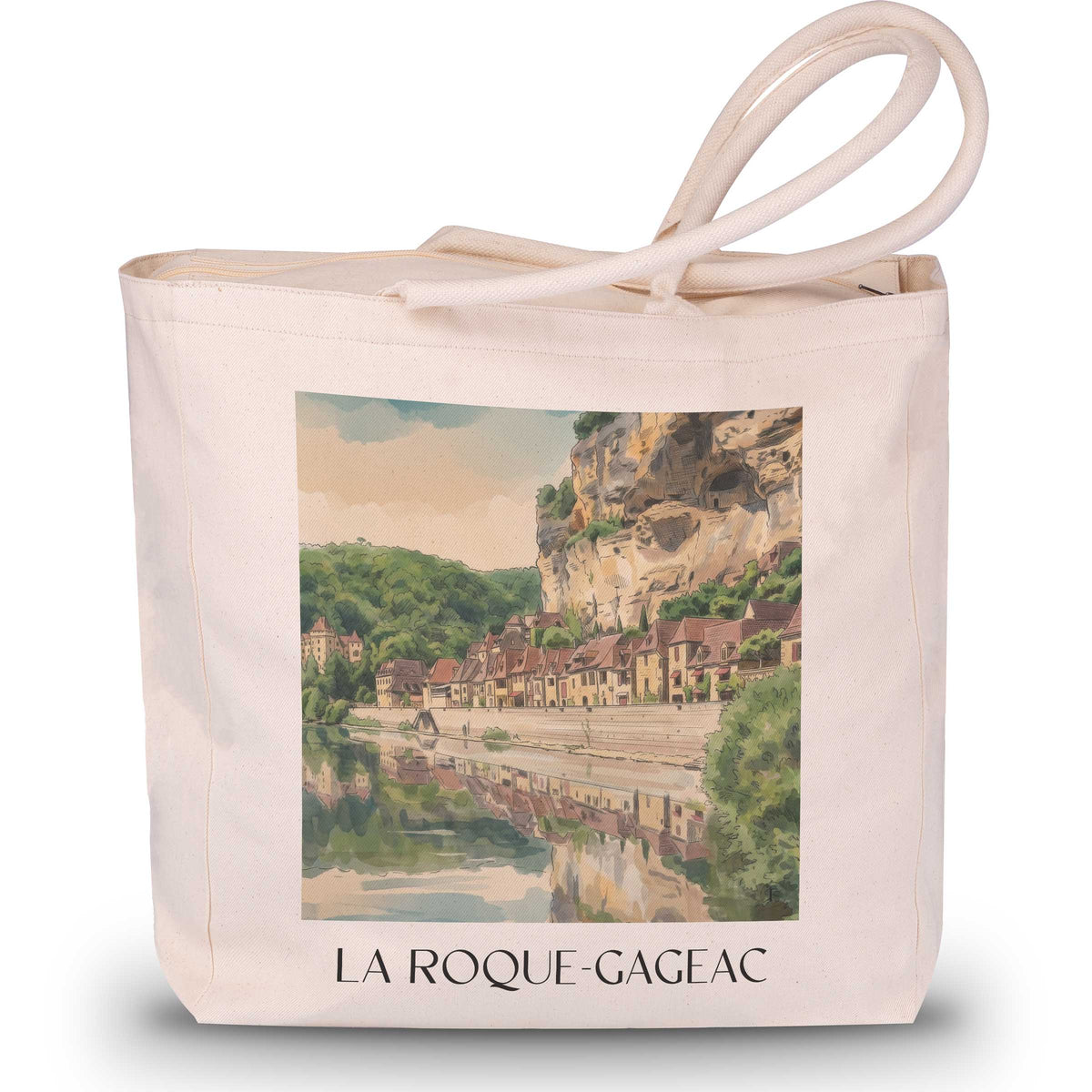 la-roque-gageac-vallée-de-la-dordogne-frankreich-einkaufstasche-aquarell
