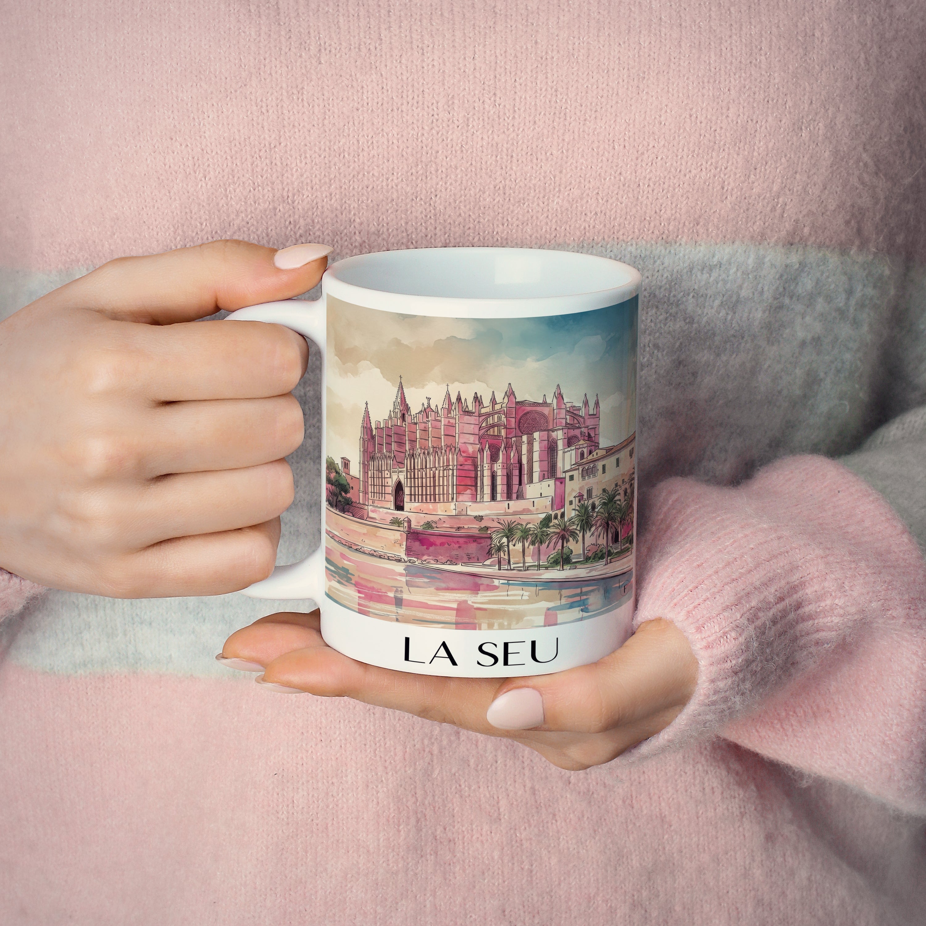 la-seu-mallorca-spanien-kaffeebecher-aquarell-pink-rosa