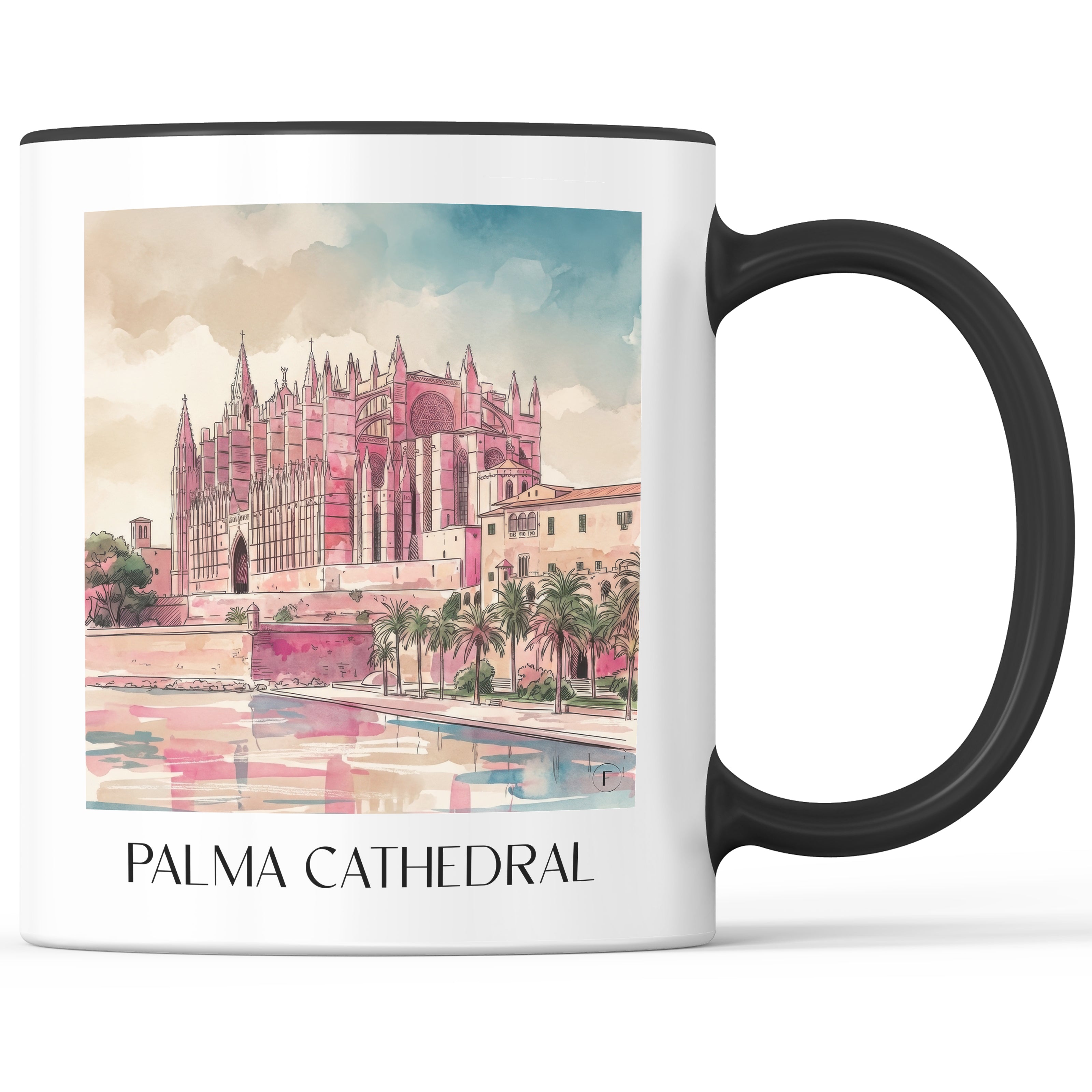 La Seu Kaffeebecher - Mallorca - Spanien Becher - Kaffeetasse im Aquarell Pink Stil - favplace