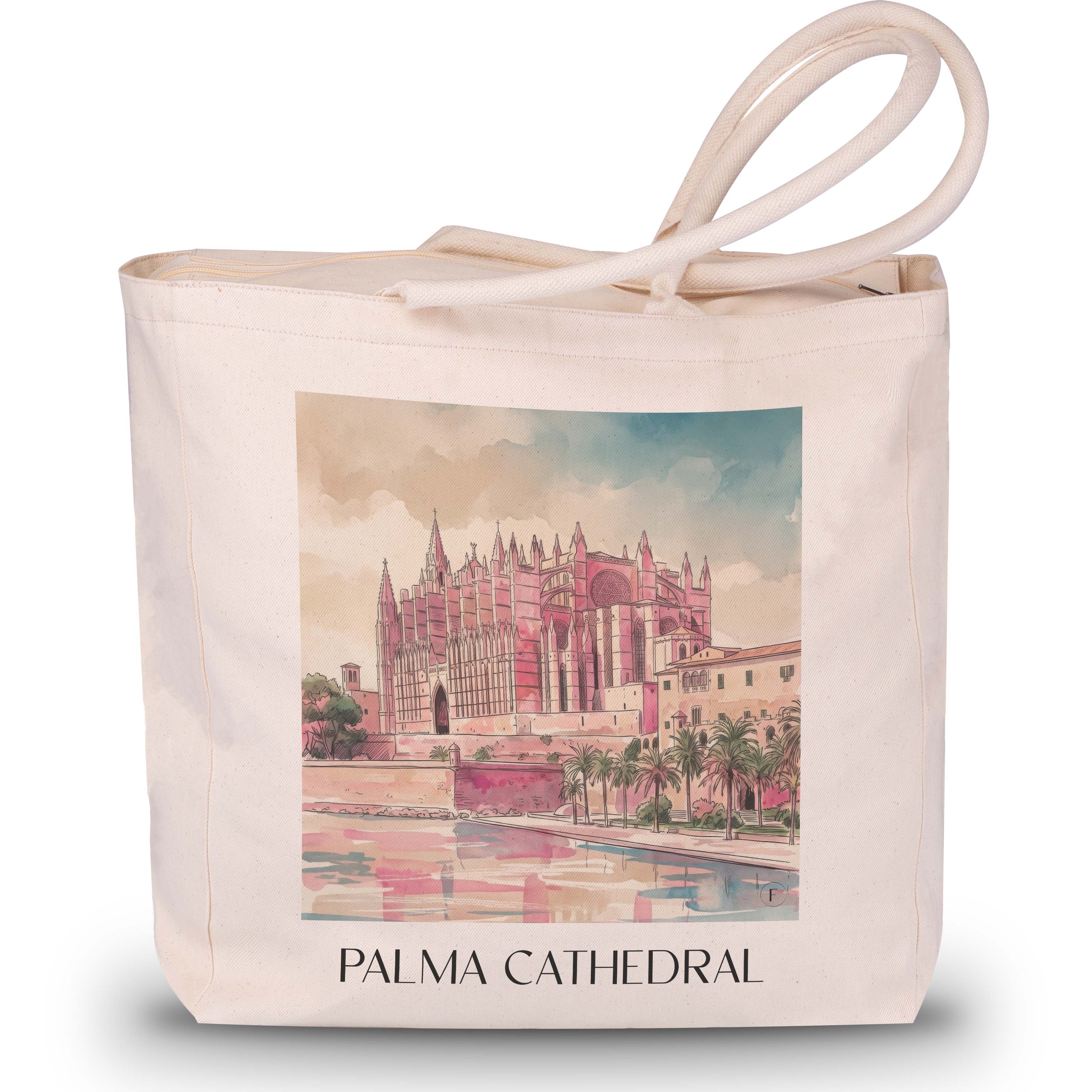 La Seu Shopping Tasche - Mallorca - Spanien Tote Bag - Einkaufstasche im Aquarell Pink Stil - favplace