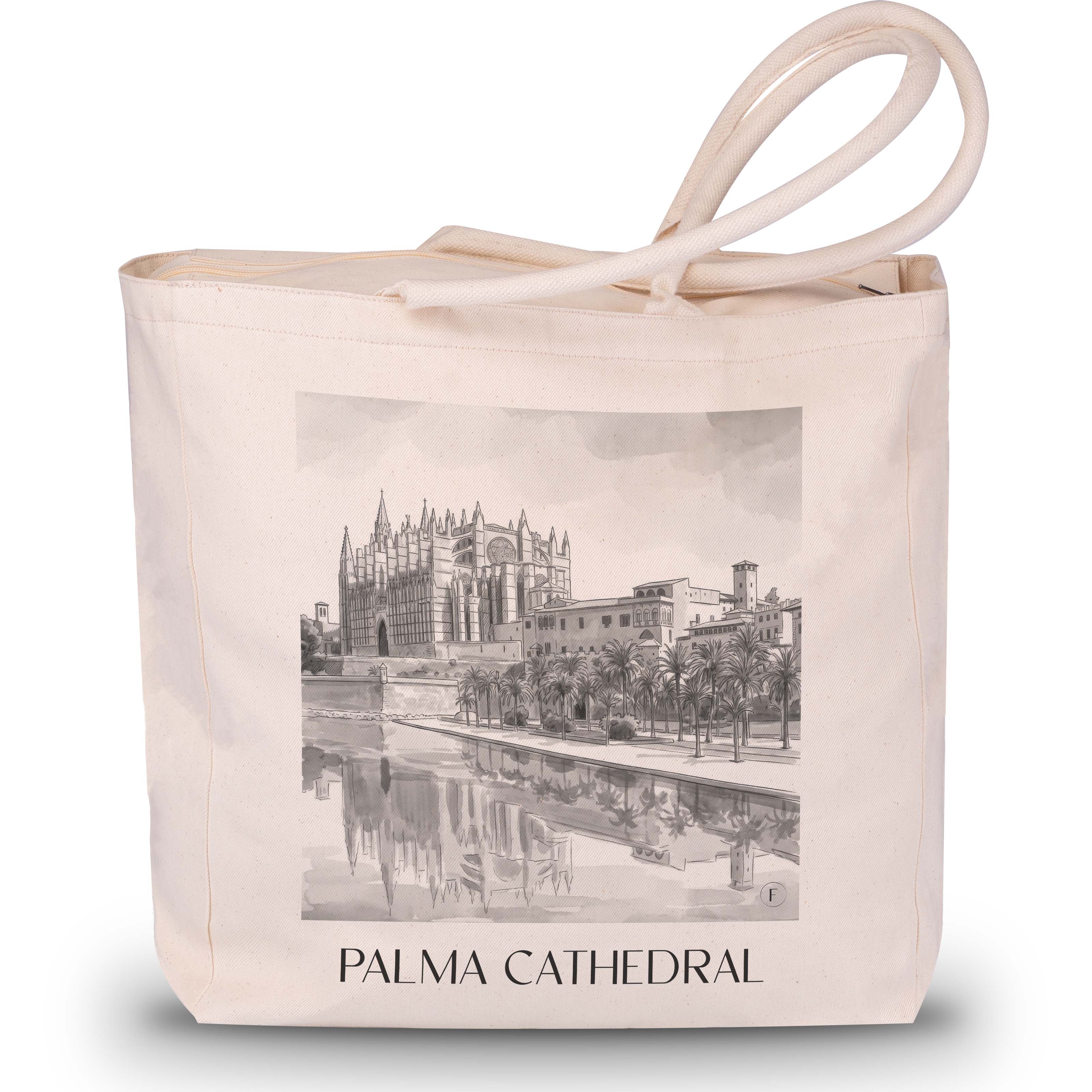 La Seu Shopping Tasche - Mallorca - Spanien Tote Bag - Einkaufstasche im Aquarell Schwarz-Weiß Stil - favplace