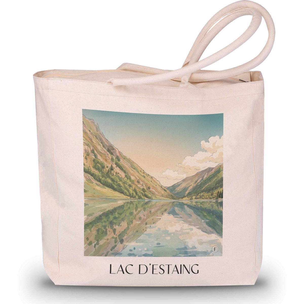 lac-d'estaing-val-d'azun-frankreich-einkaufstasche-aquarell