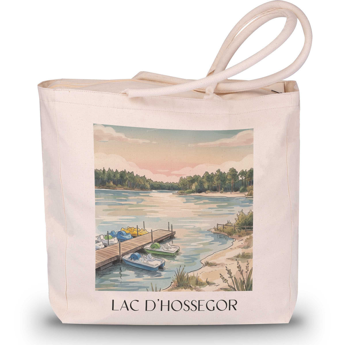 lac-d'hossegor-côte-landaise-frankreich-einkaufstasche-aquarell